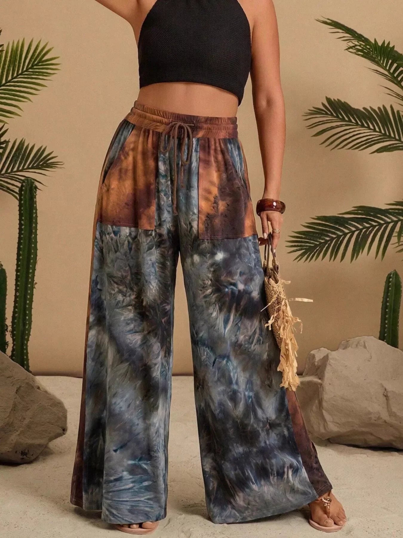 Plus Size Tie-Dye Wide Leg Casual Pants Comfortable - Southern Shores Clothing