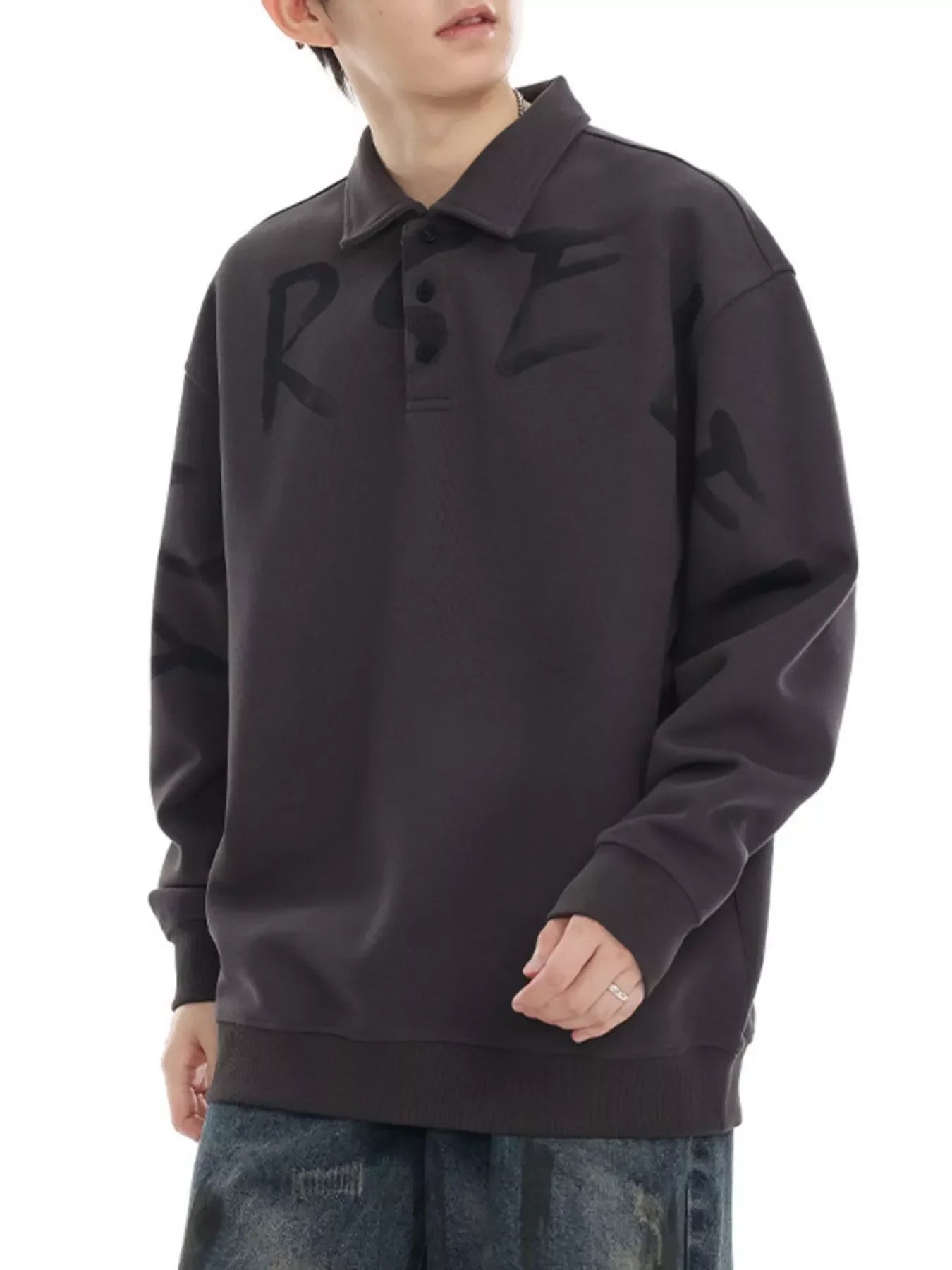 Plus Size Oversized Polo Sweatshirt With Letter Print - Southern Shores Clothing