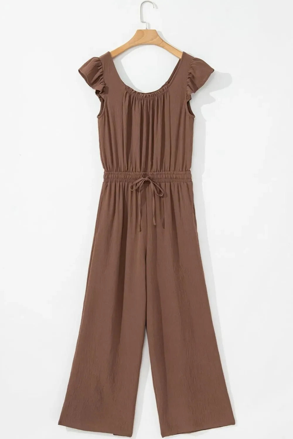 Ruffled Cap Sleeve Wide Leg Jumpsuit With Pockets - Southern Shores Clothing