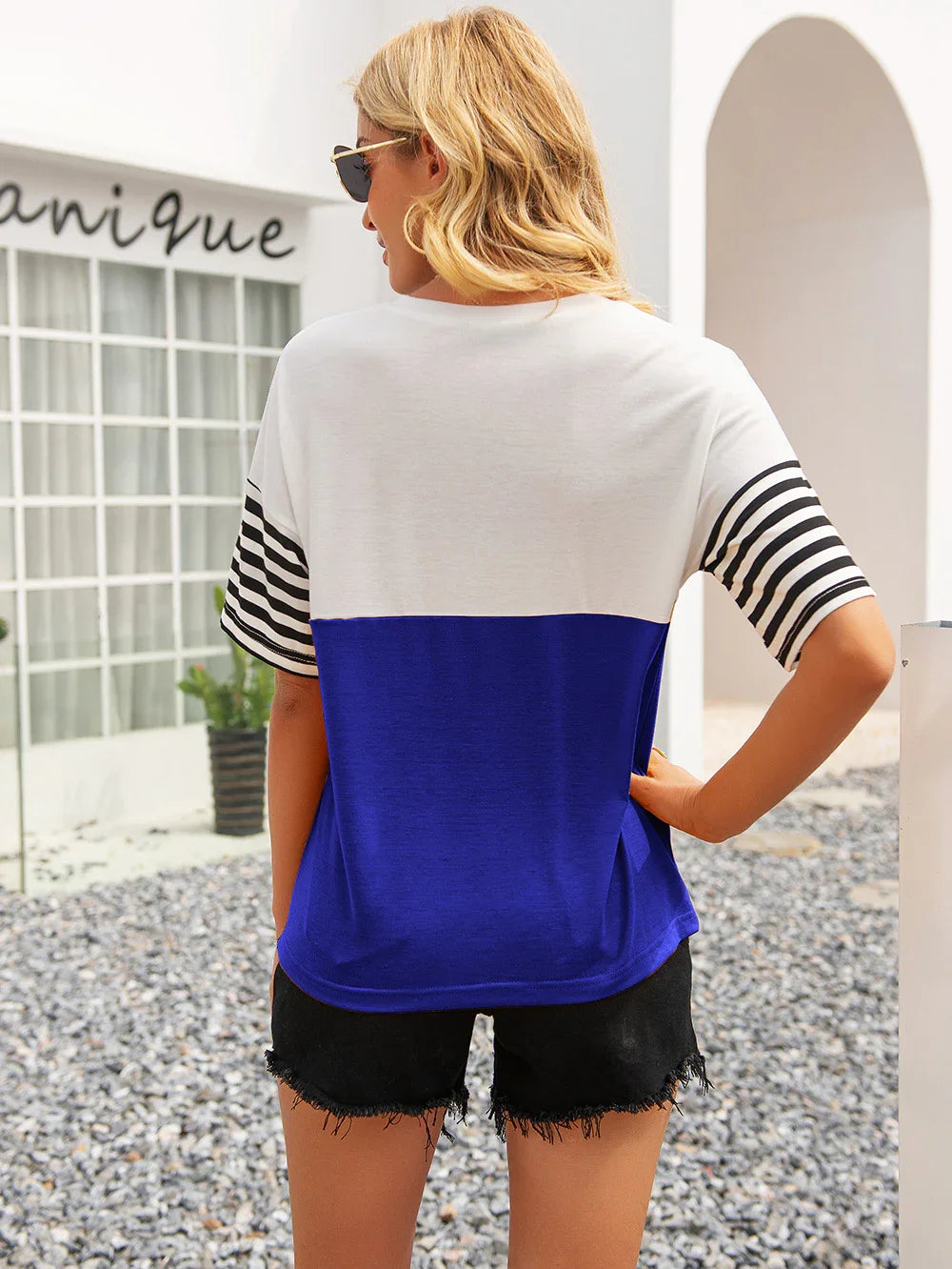 Striped Block Round Neck Tee With Stretch Knit - Southern Shores Clothing