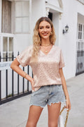 Leopard Print Satin Top With V-Neck And Short Sleeves - Southern Shores Clothing