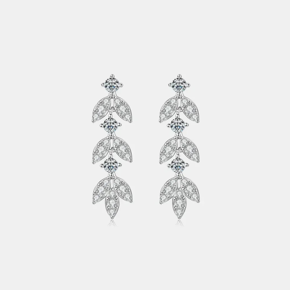Sterling Silver Moissanite Leaf Earrings - Southern Shores Clothing