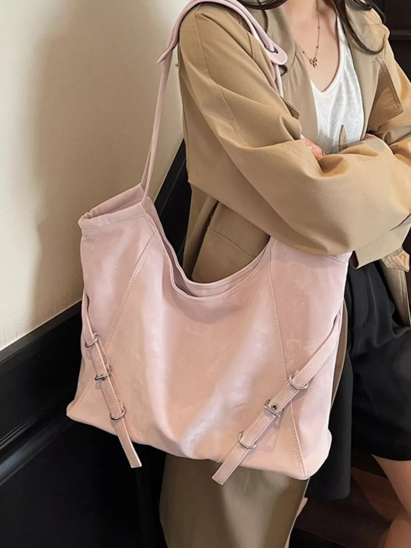 Faux Leather Shopping Tote Bag With Ample Interior - Southern Shores Clothing