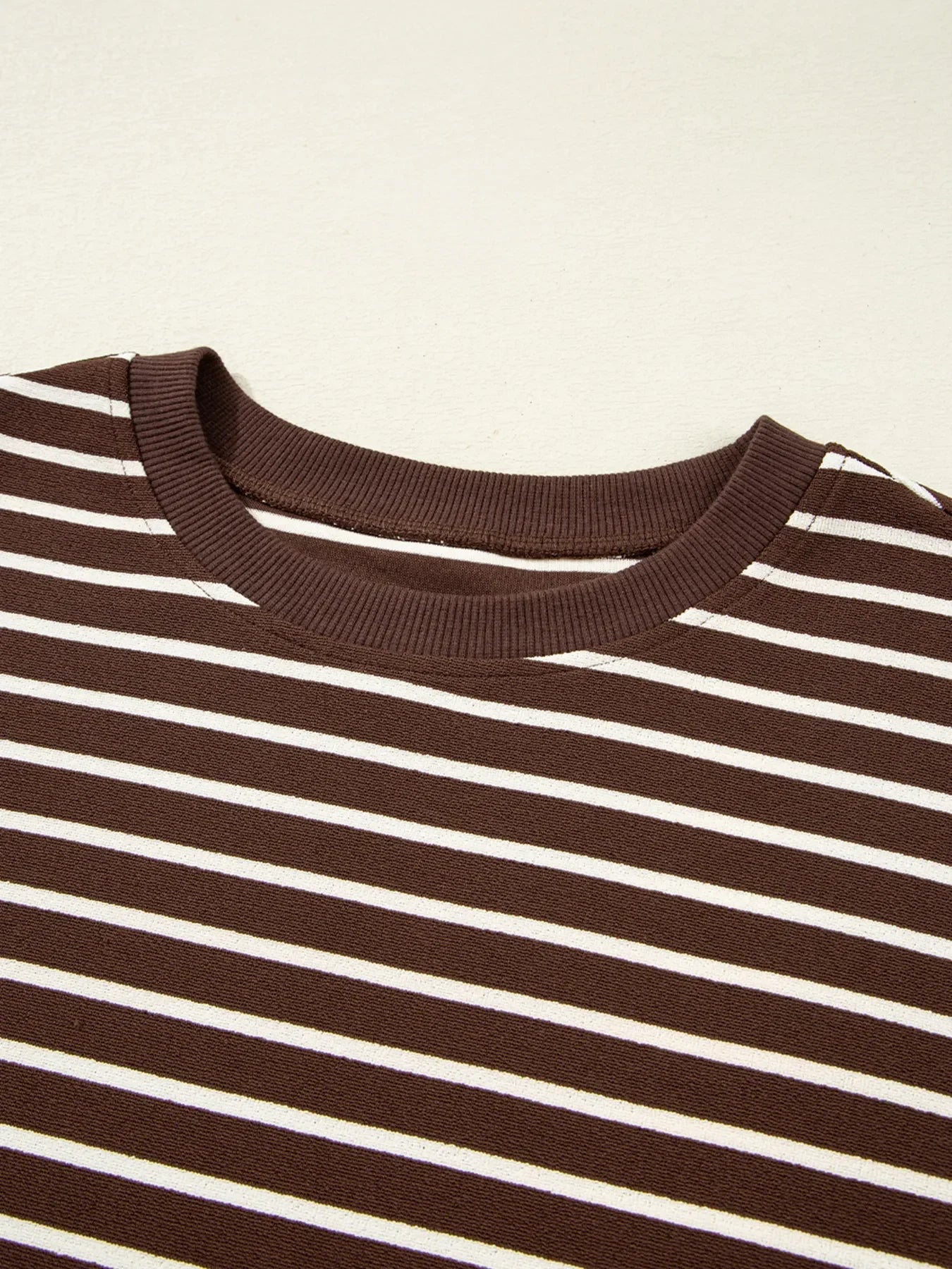 Striped Cropped Crew Neck Long Sleeve T Shirt - Southern Shores Clothing