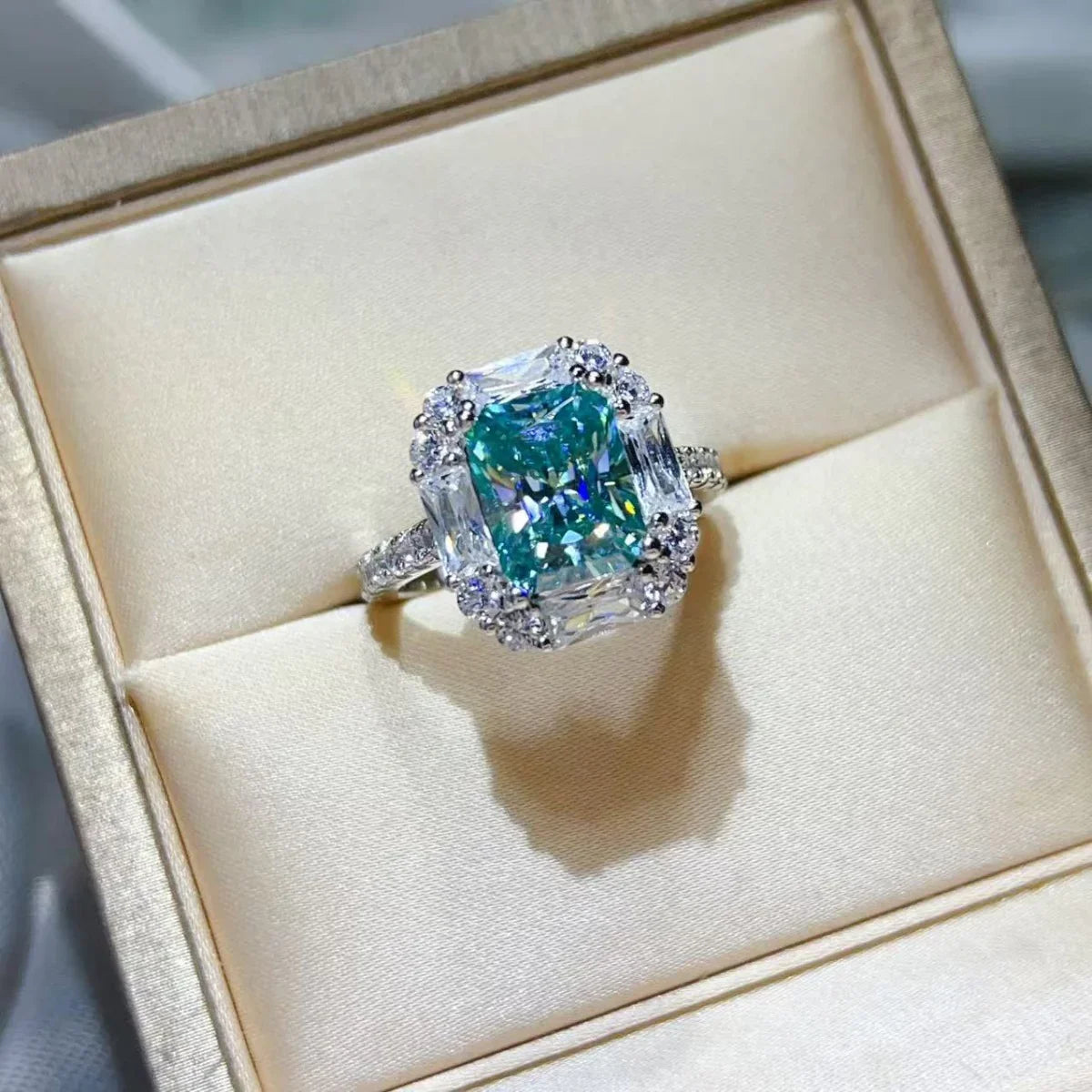 3 Carat Moissanite Ring In Sterling Silver With Halo Accents - Southern Shores Clothing