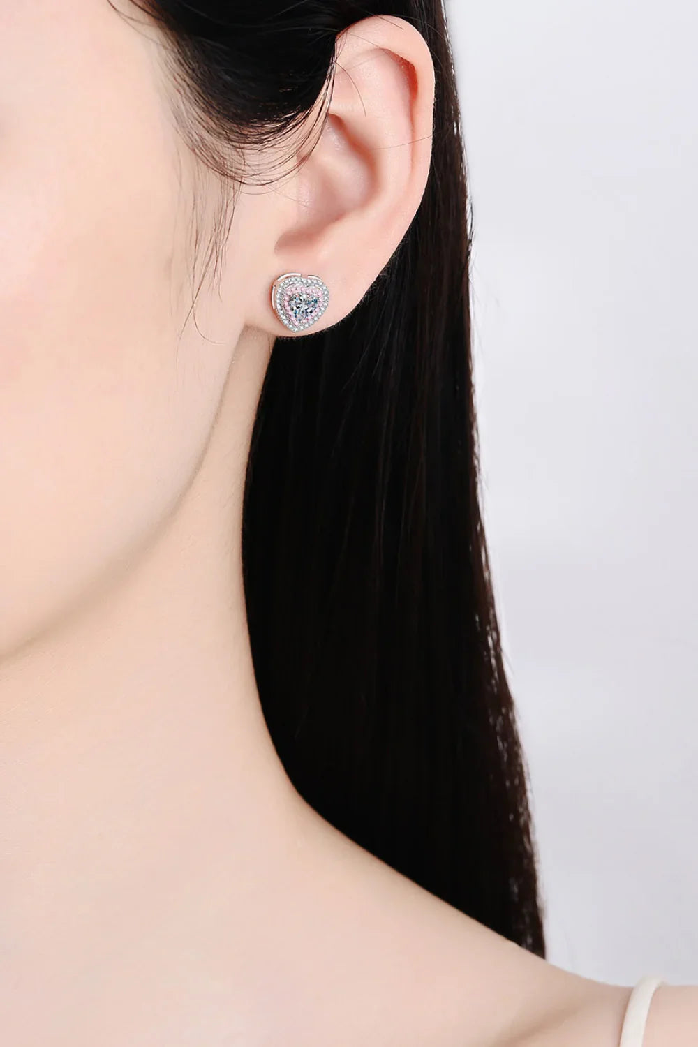 Moissanite Heart-Shaped Stud Earrings With Pink Zircon Halo - Southern Shores Clothing