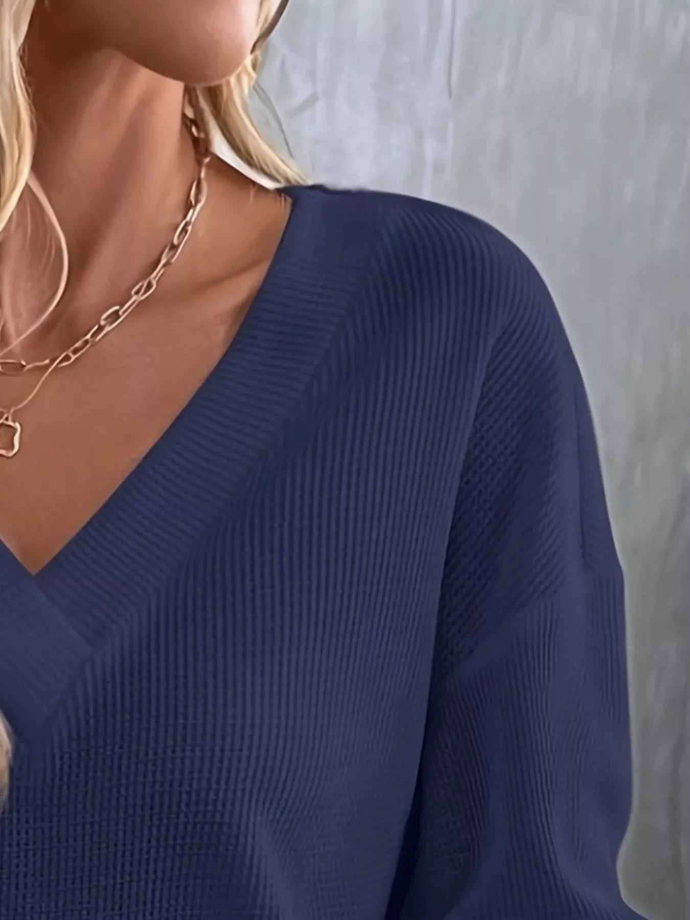 Plus Size V-Neck Long Sleeve Waffle Knit Shirt - Southern Shores Clothing