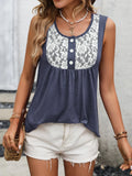 Lace Contrast Scoop Neck Sleeveless Stretch Tank - Southern Shores Clothing