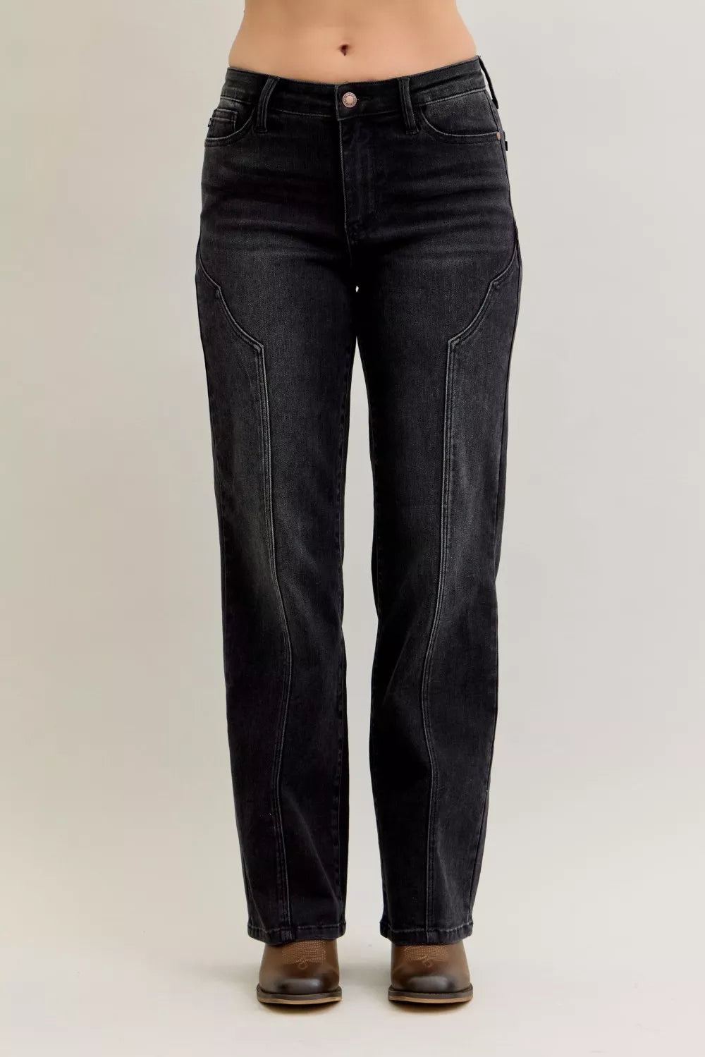 Coastal Style Judy Blue Mid Rise Straight Western Jeans