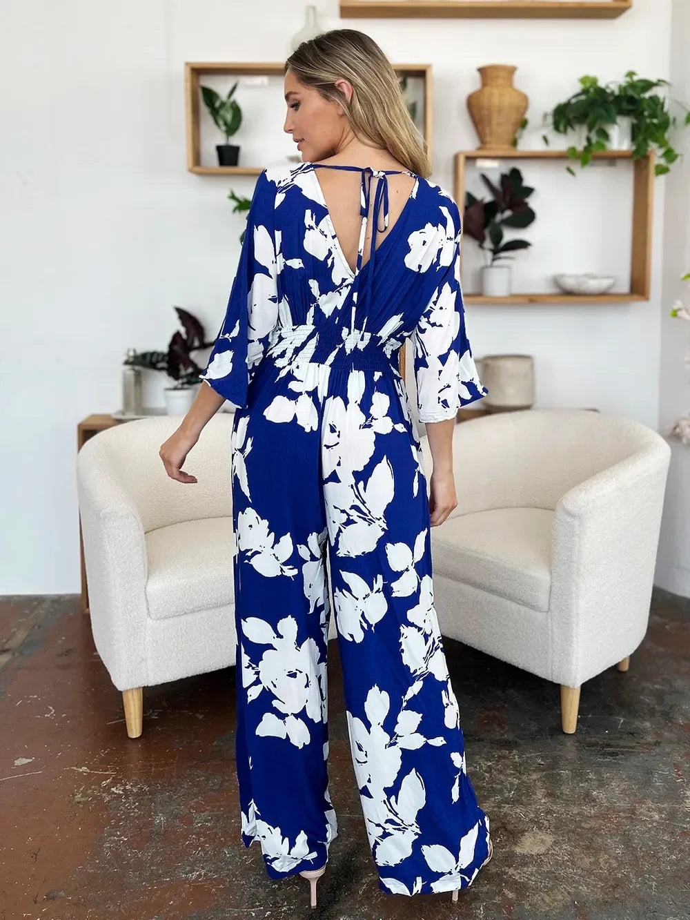Printed Tie-Back Wide-Leg Jumpsuit With Tie Detail