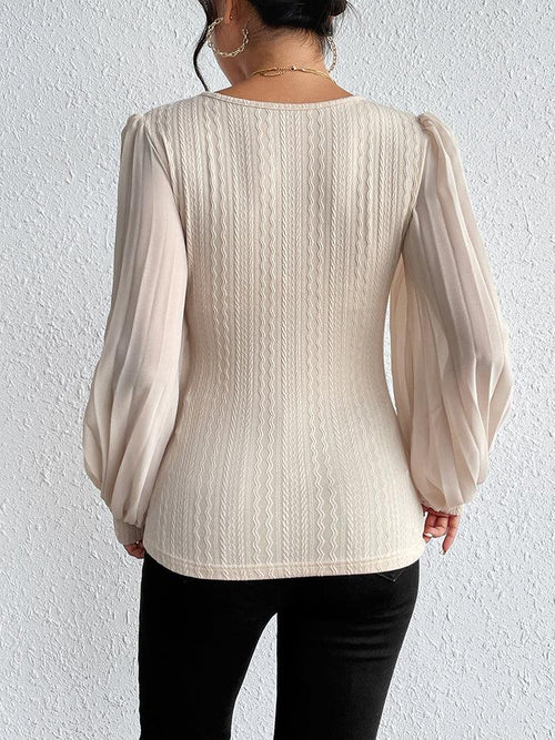 Southern Shores Clothing Solid Round Neck Long Sleeve Polyester Blouse With Ruched Detail For Comfortable Style - Southern Shores Clothing