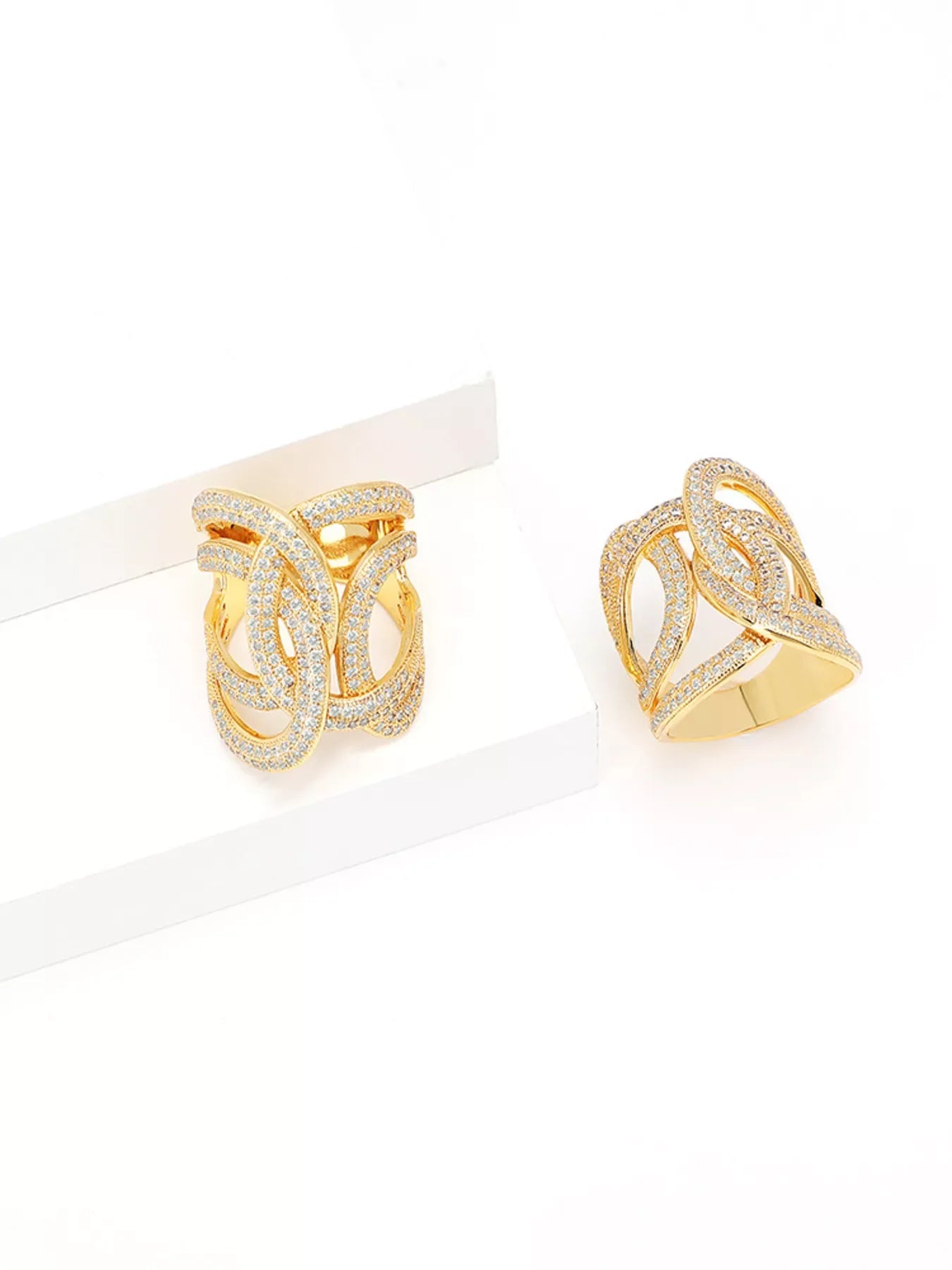 18K Plated Zircon Interwoven Ring Gold Tone - Southern Shores Clothing