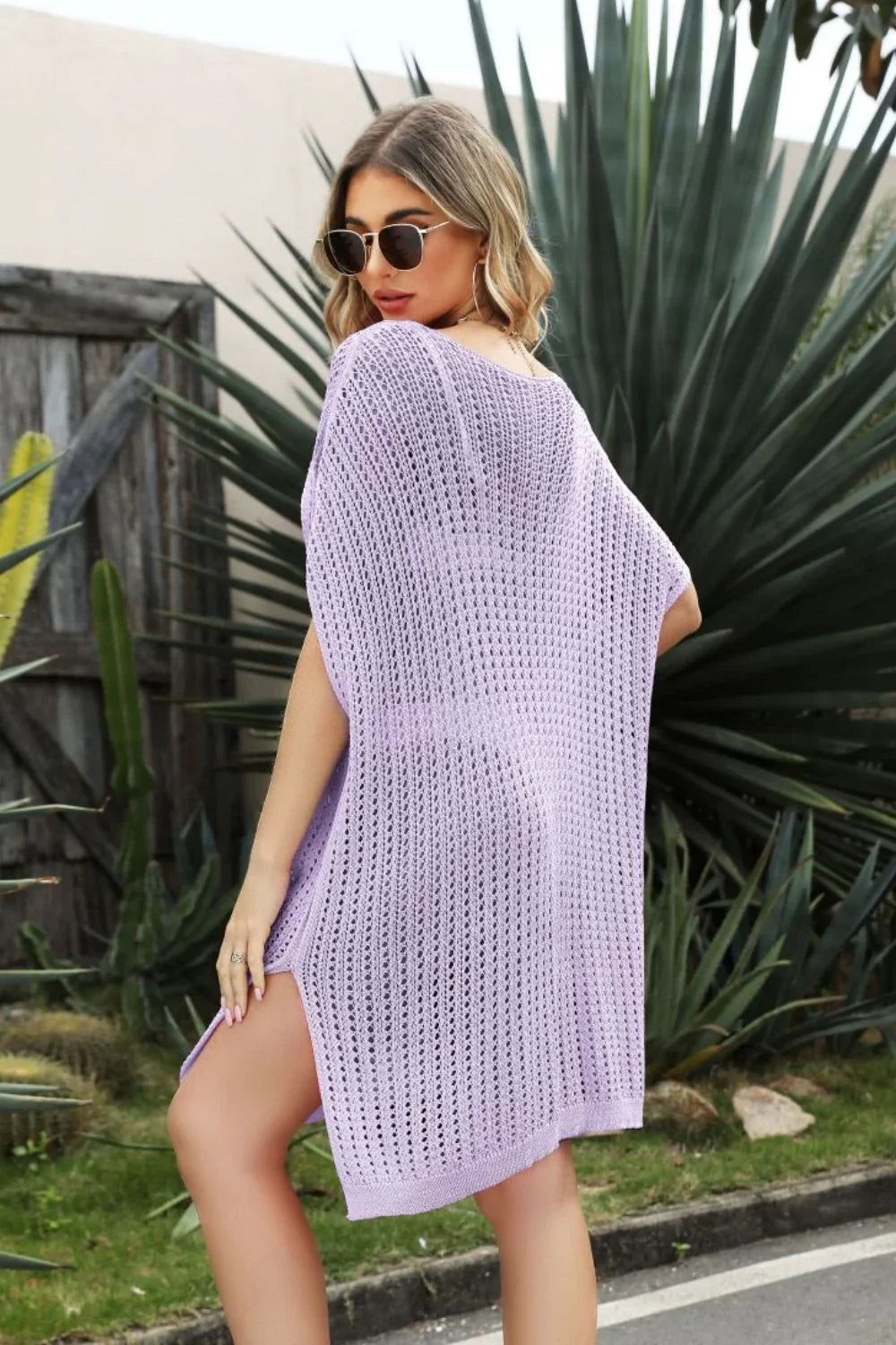 Openwork Side Slit Cover-Up Dress One Size - Southern Shores Clothing