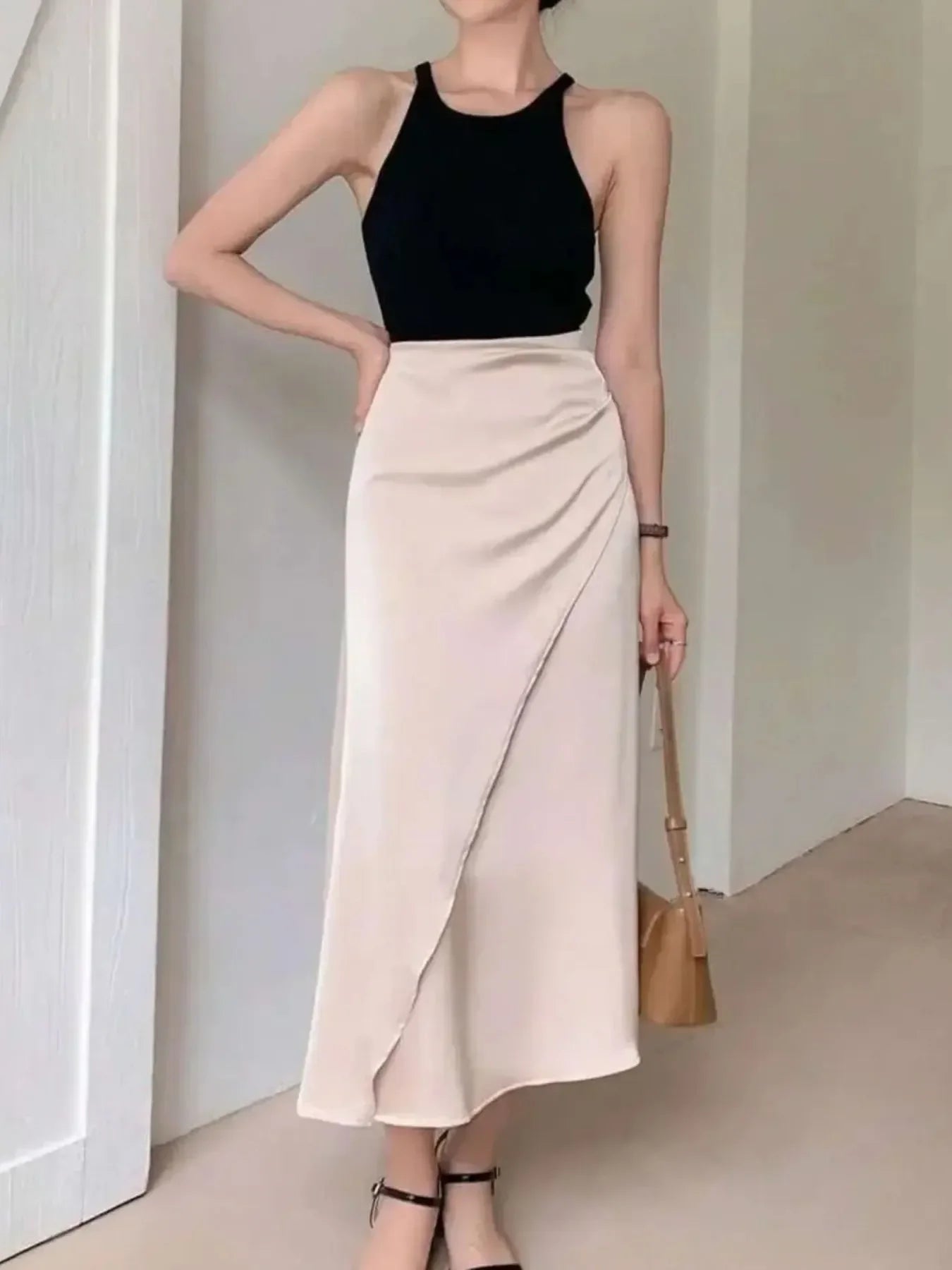 Asymmetric Wrap Midi Skirt With Fluted Hem - Southern Shores Clothing
