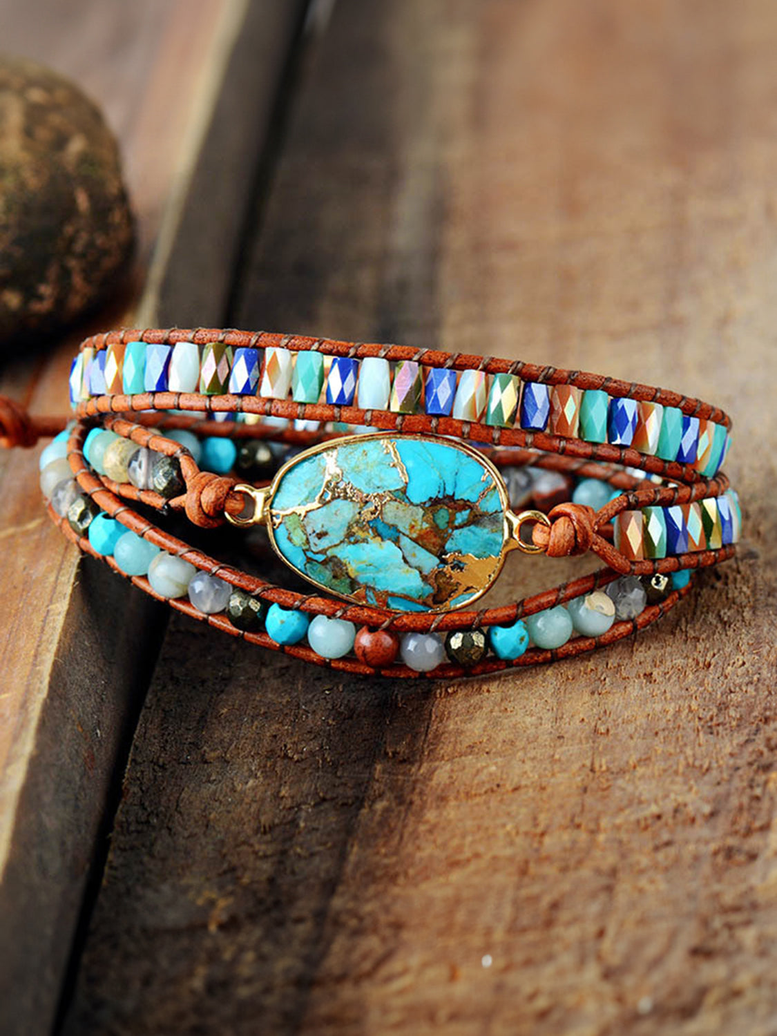 Southern Shores Triple-Layer Natural Stone Bracelet with Exotic Stones