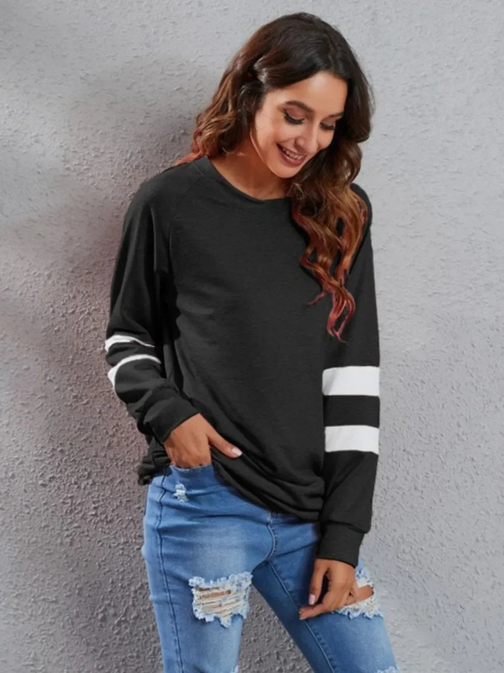Full Size Striped Round Neck Long Sleeve T-Shirt - Southern Shores Clothing