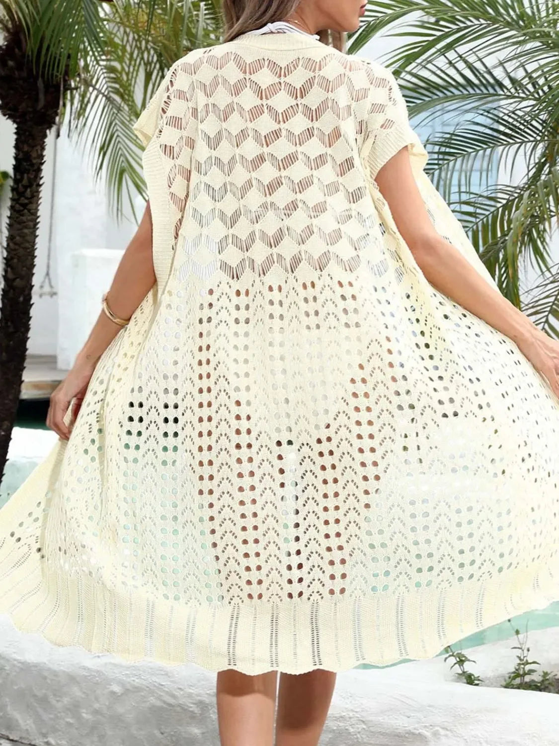 Open Front Openwork Swim Cover Up Polyester - Southern Shores Clothing