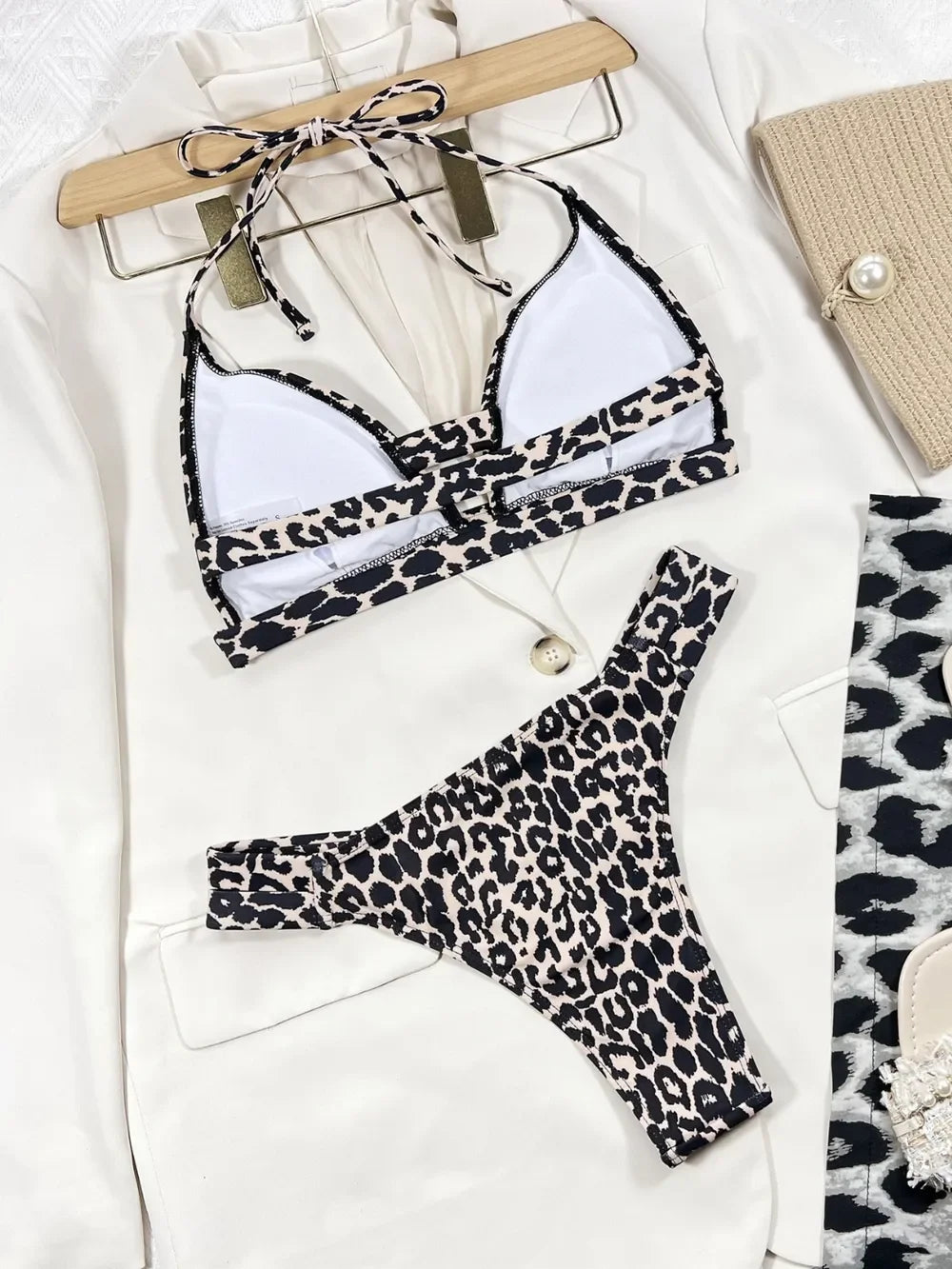 Leopard Pattern Cutout Halter Neck Two-Piece Bikini Set - Southern Shores Clothing