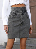 Nautical Raw Hem High Waist Denim Skirt Versatile - Southern Shores Clothing