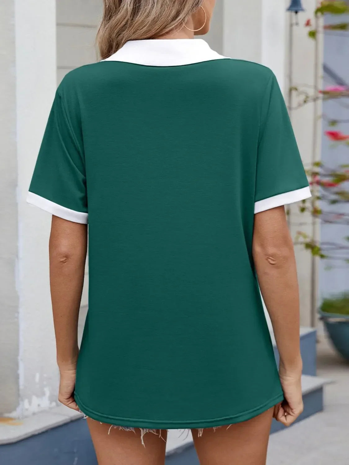 Contrast Trim Collar Short Sleeve Casual T-Shirt - Southern Shores Clothing