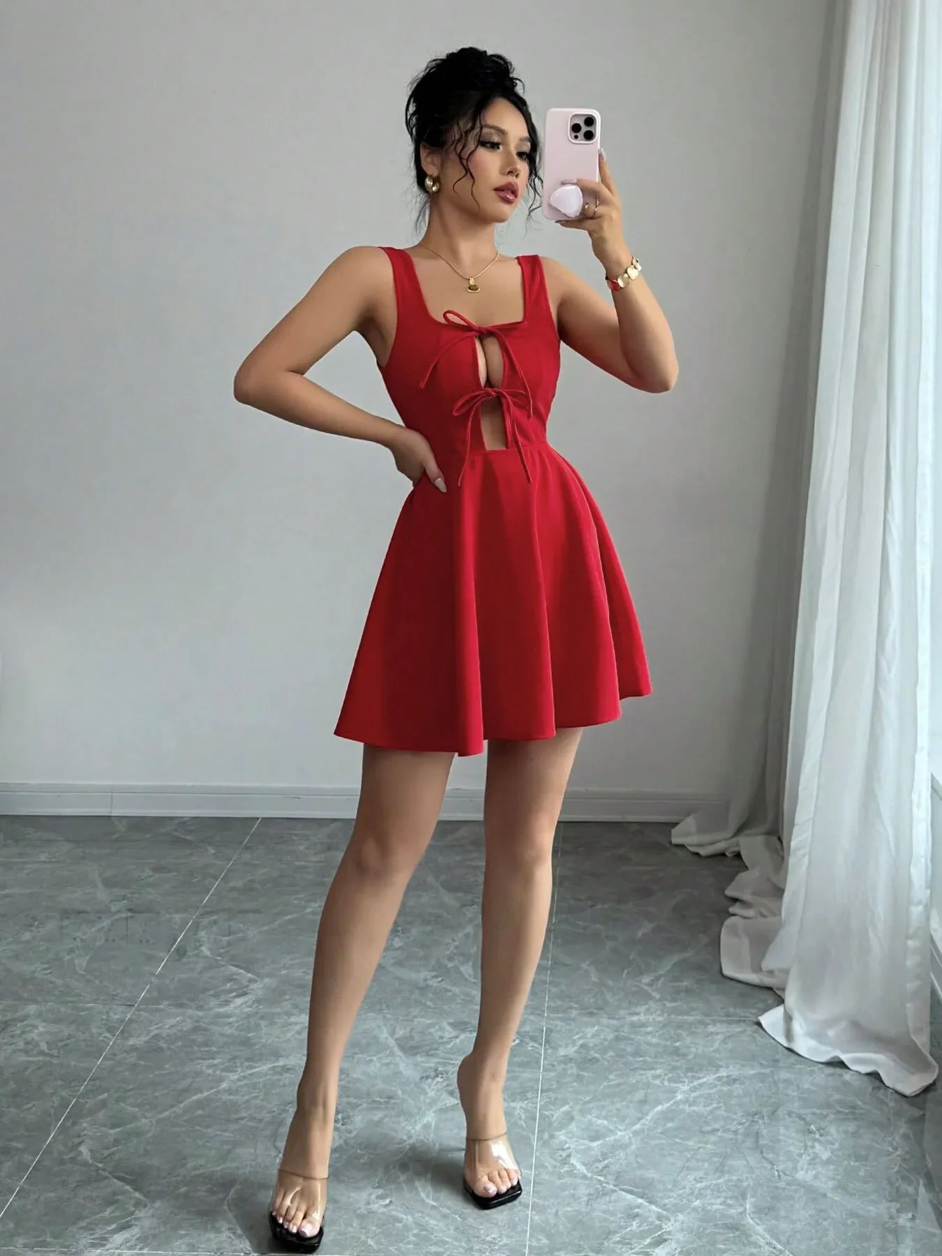 Tie Front Wide Strap Dress With Breezy Fit - Southern Shores Clothing