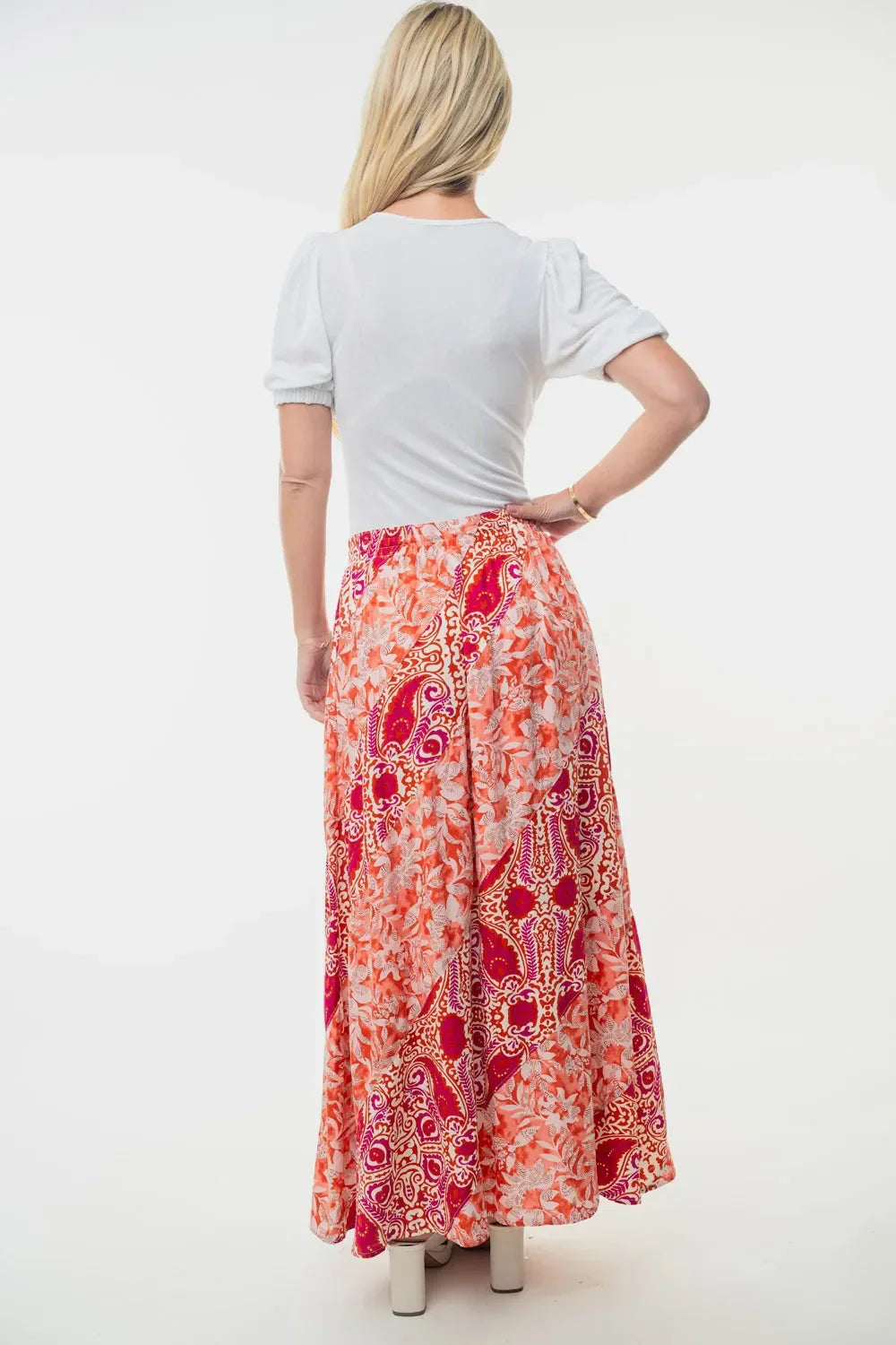 High Waisted Floral Woven Skirt Rayon Lightweight - Southern Shores Clothing