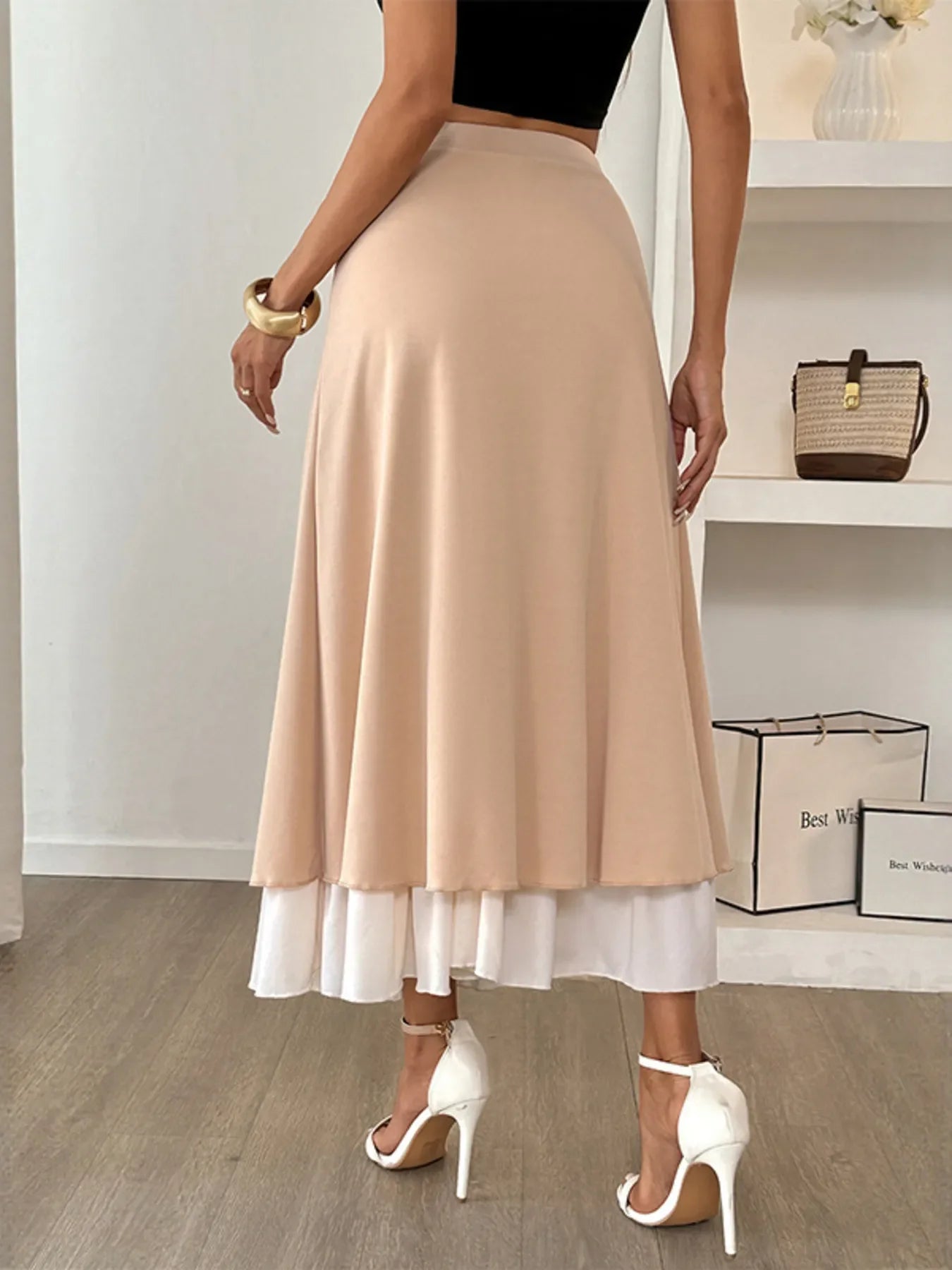 Versatile Layered Midi Skirt With Contrast Hem - Southern Shores Clothing