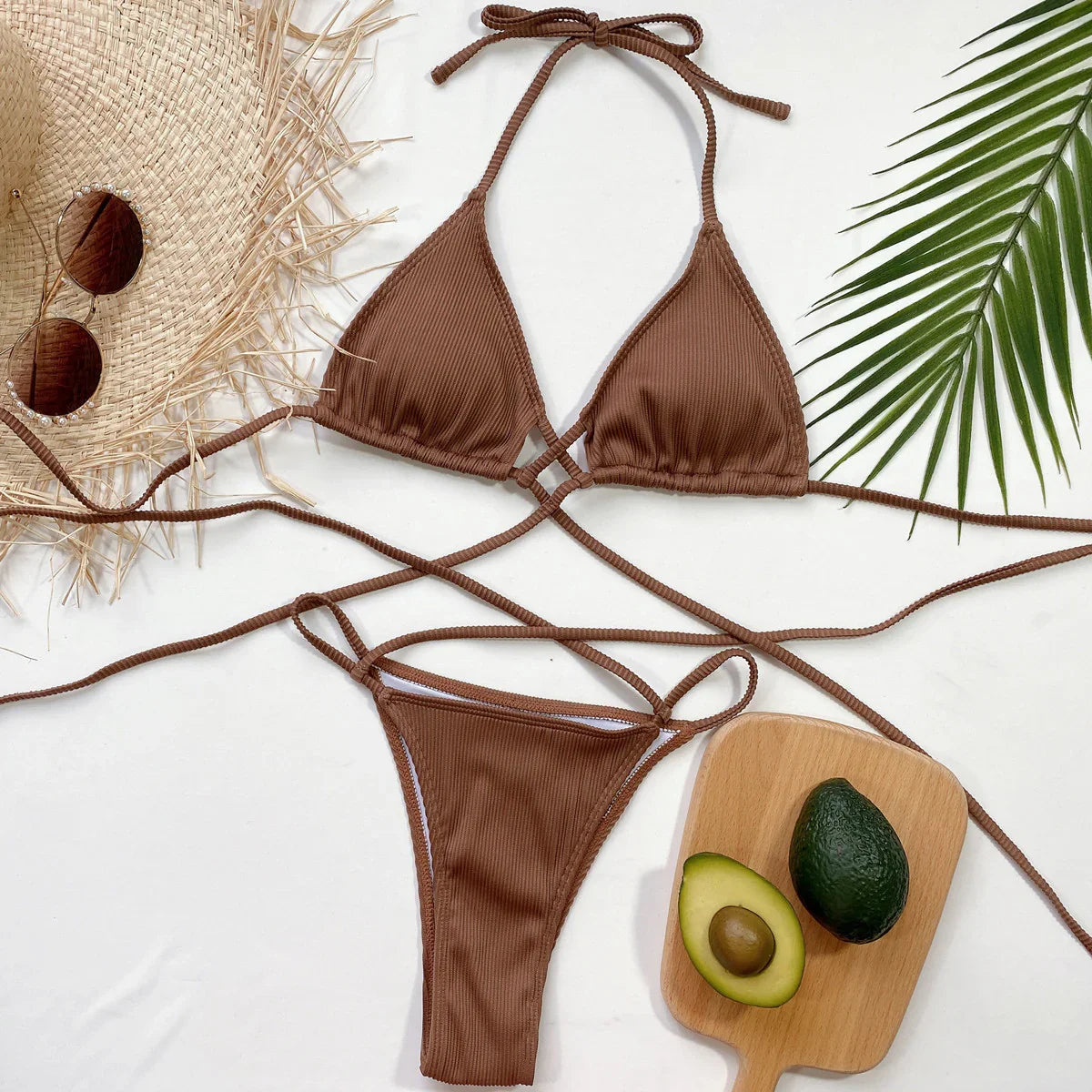 Halter Neck Crisscross Ribbed Bikini Swimwear - Southern Shores Clothing