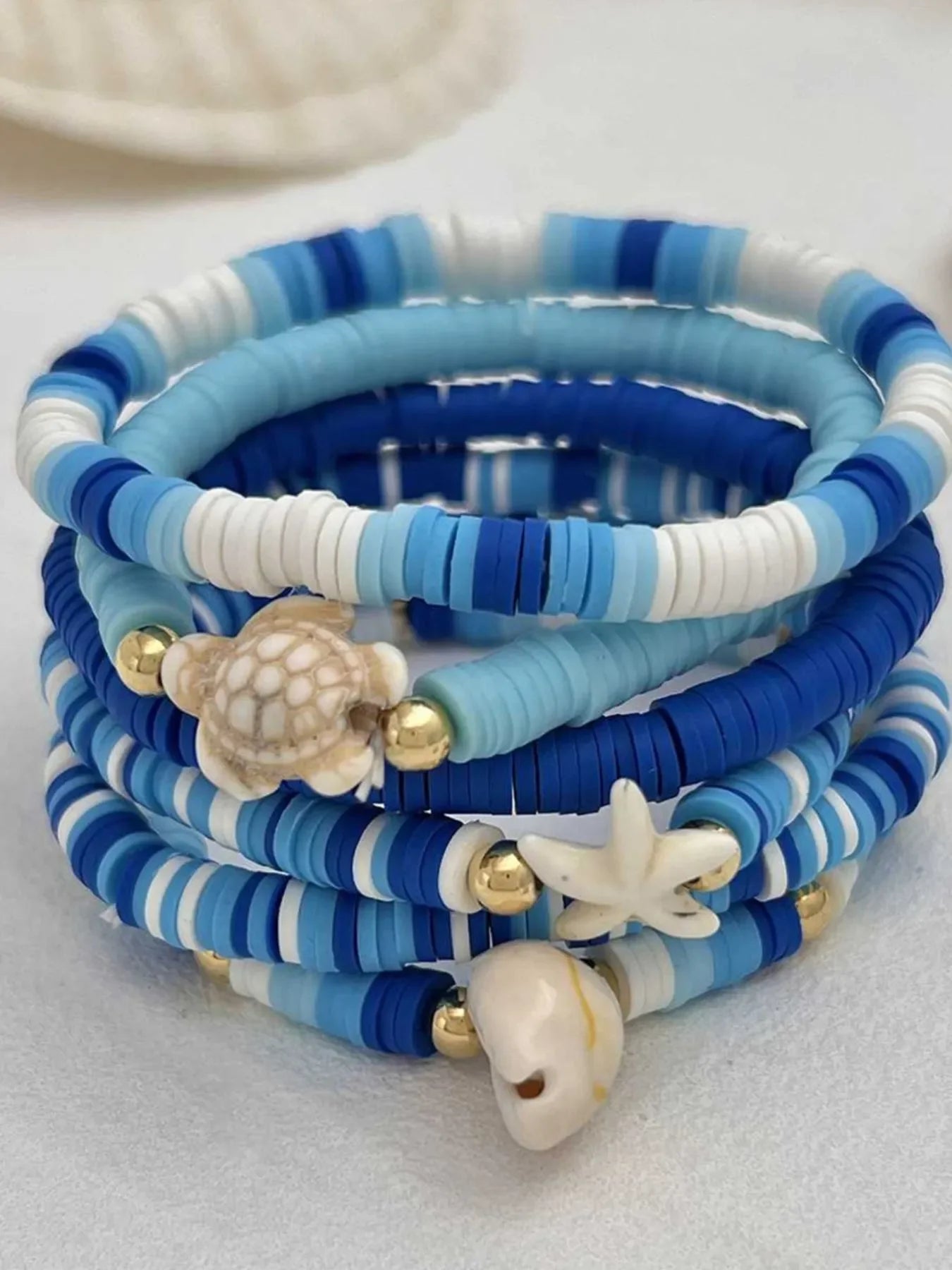 Six Piece Ceramic Beaded Shell Bracelet Set - Southern Shores Clothing