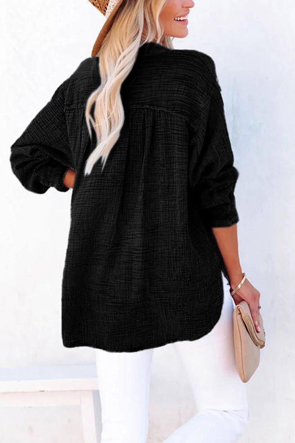 Timeless Southern Shores Clothing Buttoned Long Sleeve 100% Cotton Blouse with Versatile Style - Southern Shores Clothing