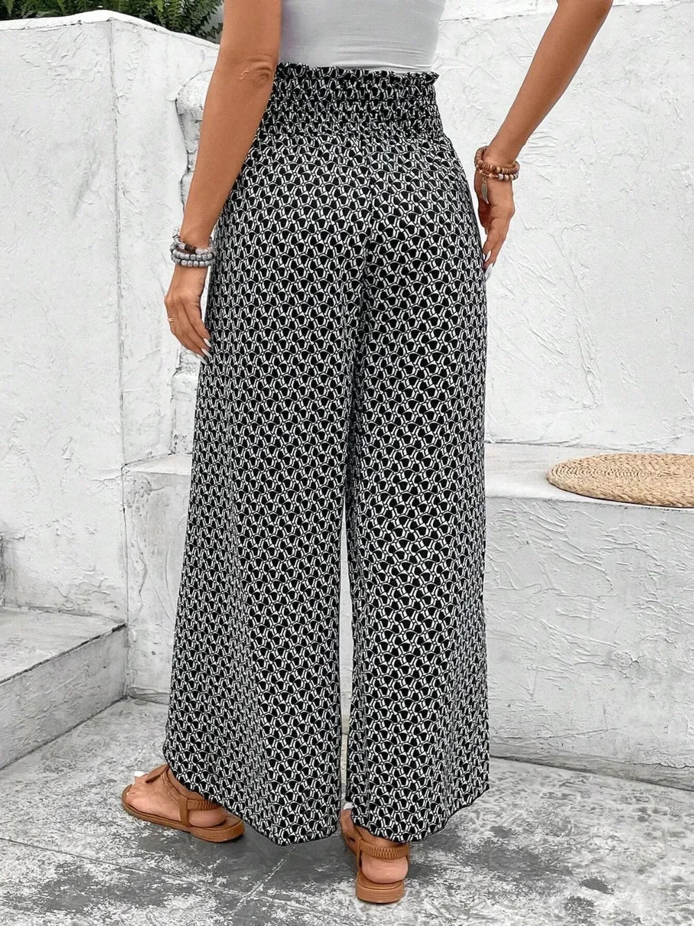 Floral Print Tie-Waist Wide Leg Pants With Front Slit Detail - Southern Shores Clothing