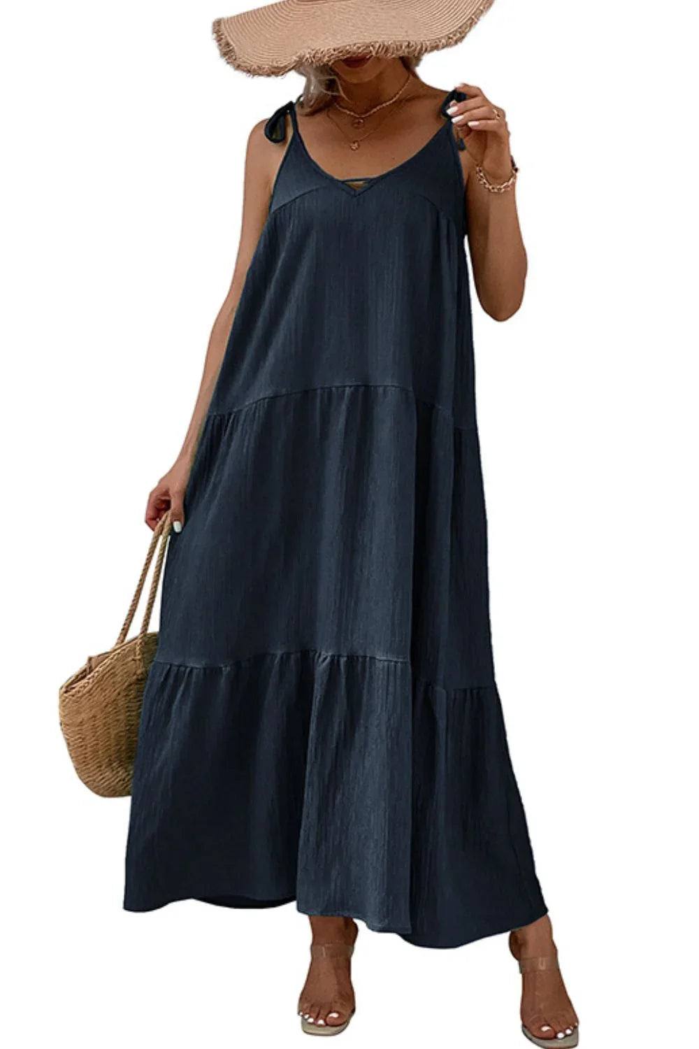 Tie-Shoulder Tiered Maxi Dress Coastal Vacation - Southern Shores Clothing