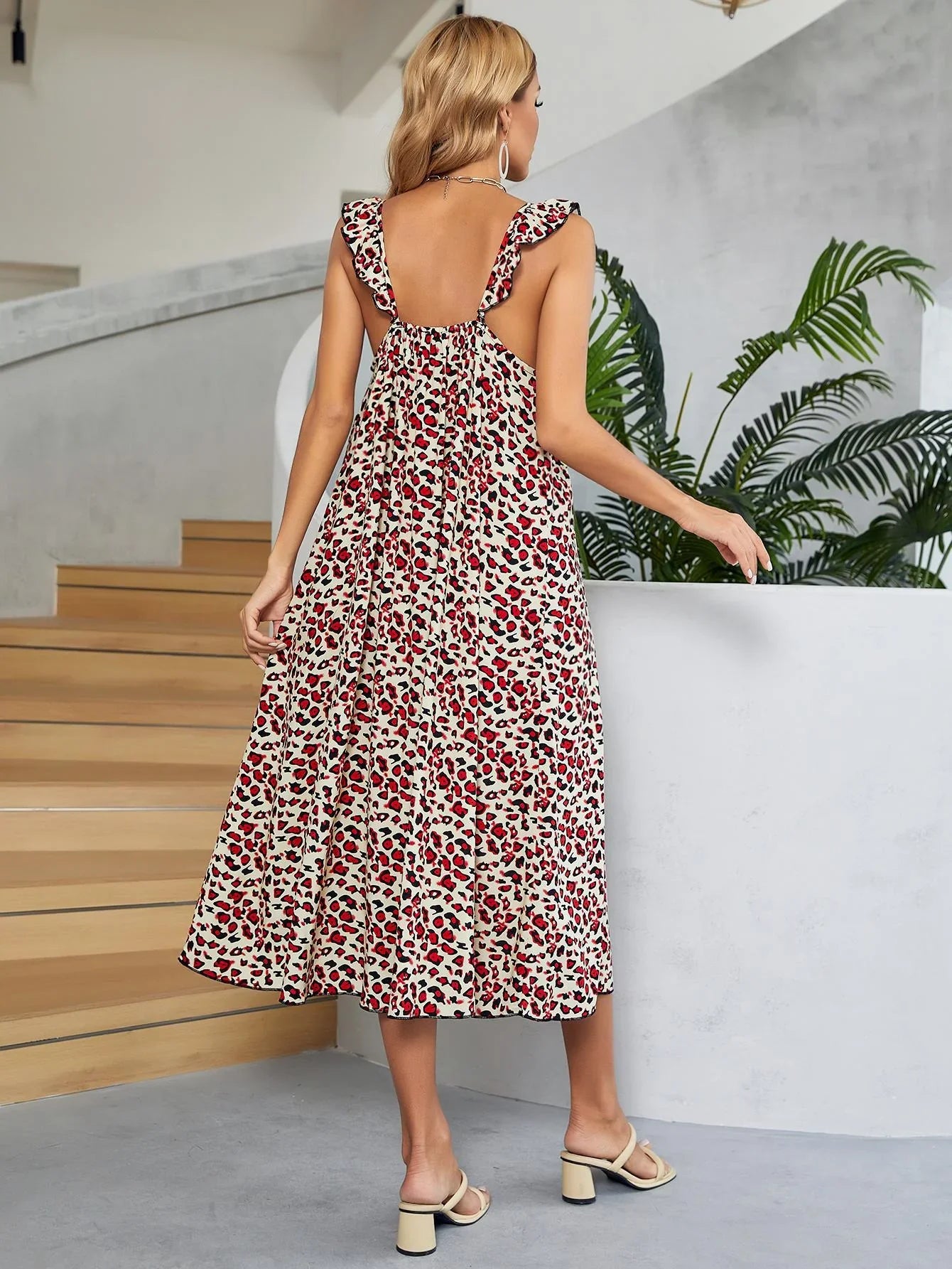 Printed Ruffled Sleeveless Midi Dress Floral Print - Southern Shores Clothing