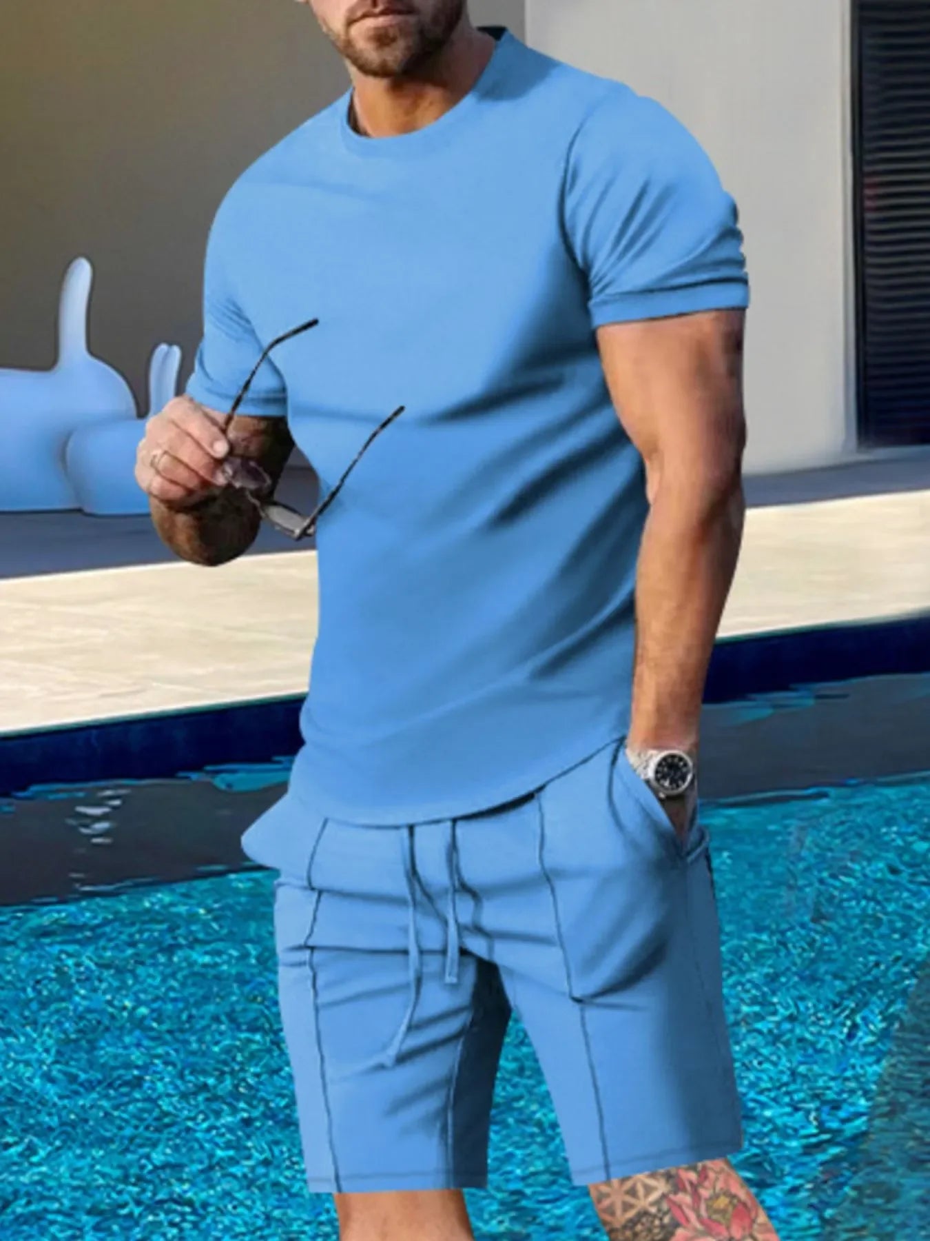 Men's Plus Size Round Neck Short Sleeve Top and Shorts Set - Southern Shores Clothing
