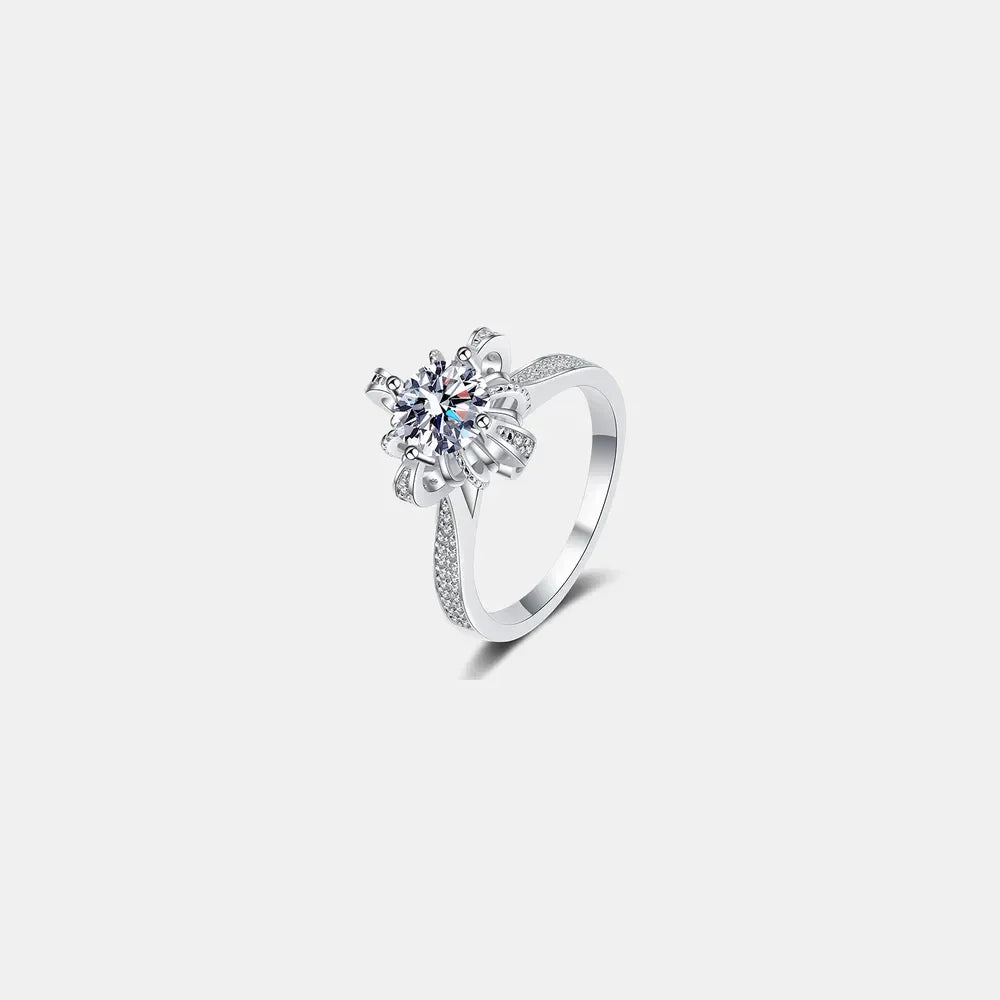 1 Carat Moissanite Sterling Silver Ring With Pave Detailing - Southern Shores Clothing