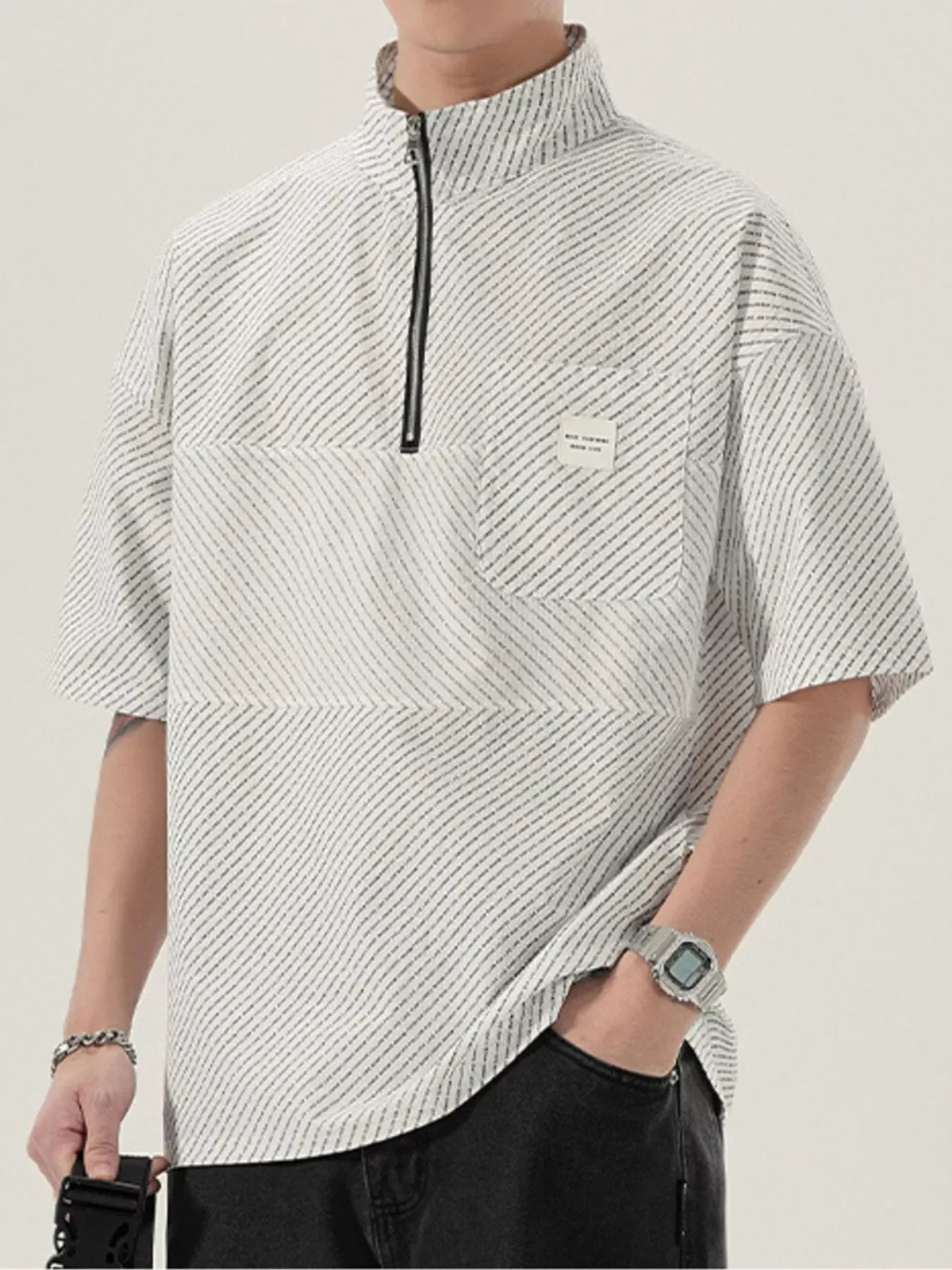 Plus Size Oversized Half-Zip Textured T-Shirt - Southern Shores Clothing