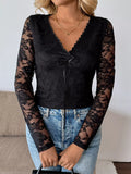 Long Sleeve Floral Lace Mesh Cropped Top - Southern Shores Clothing