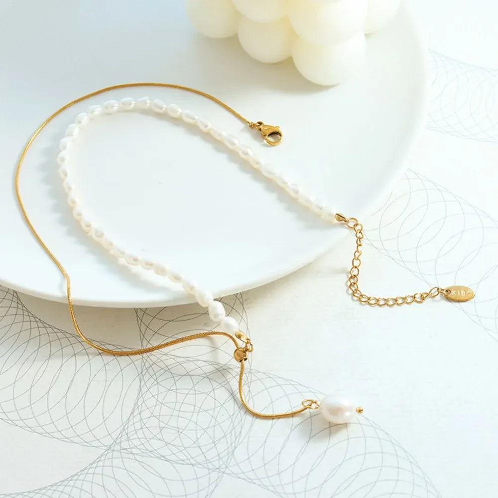 18K Gold-Plated Freshwater Pearl Necklace Adjustable Chain - Southern Shores Clothing