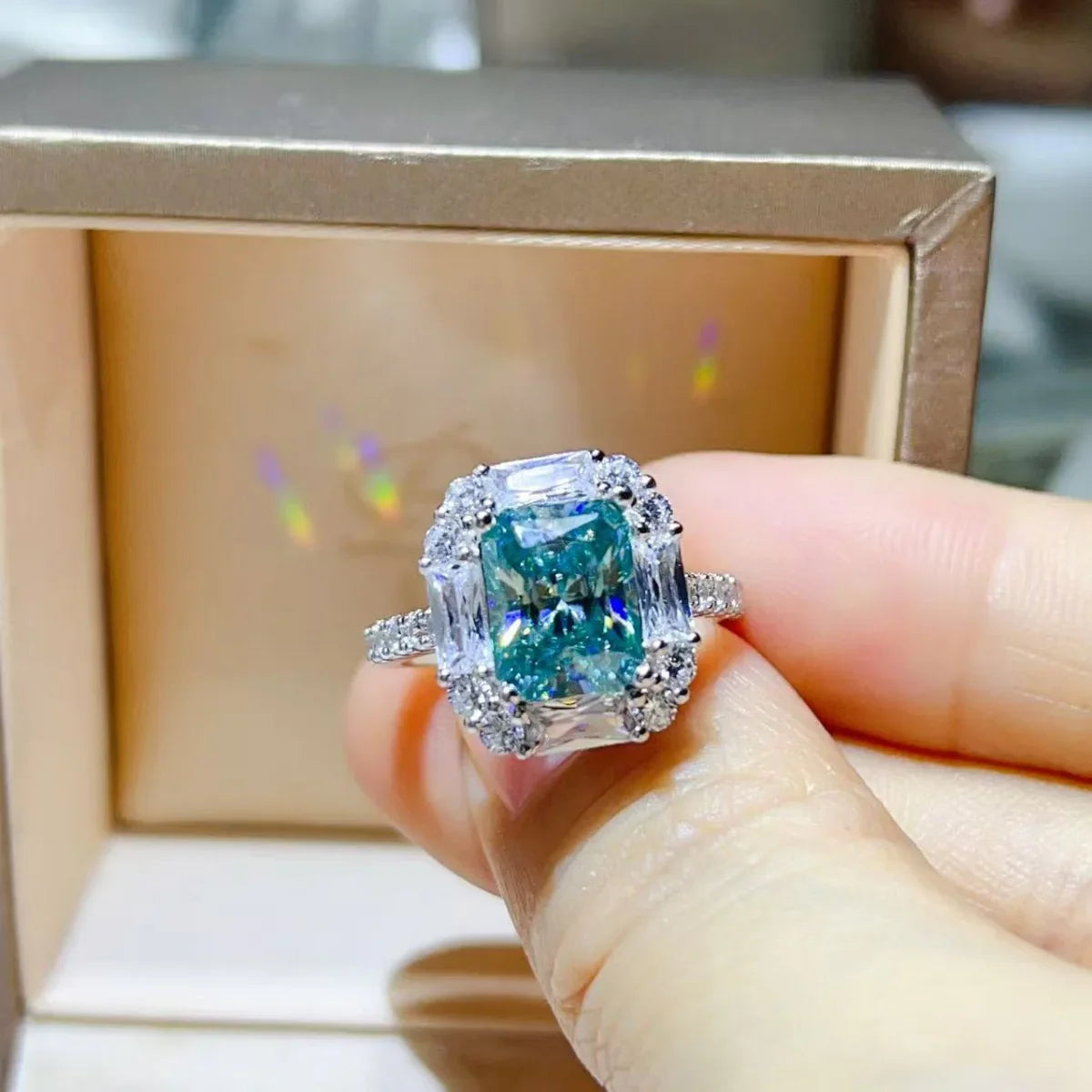 3 Carat Moissanite Ring In Sterling Silver With Halo Accents - Southern Shores Clothing