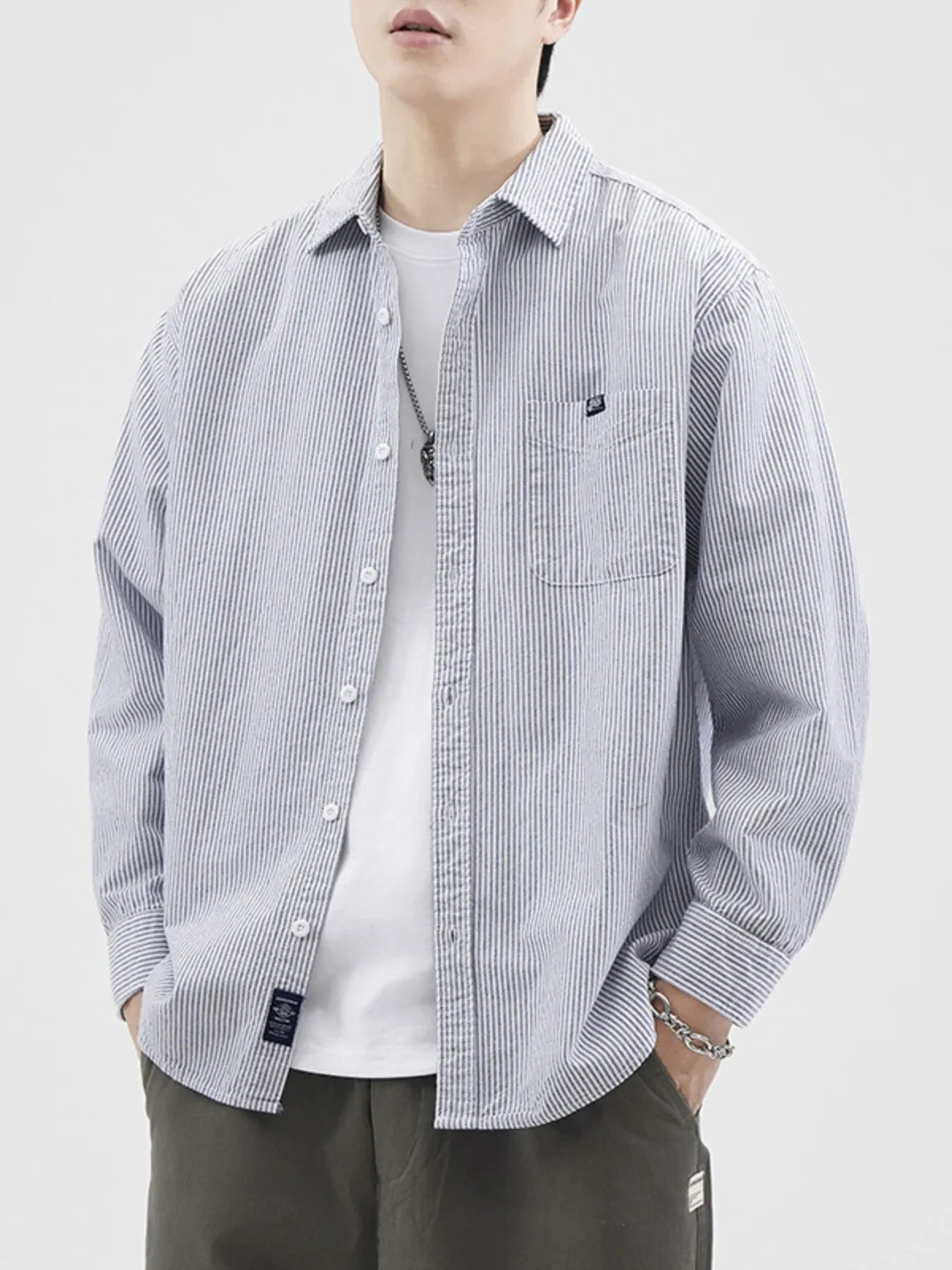 Plus Size Striped Cotton Button-Up Shirt - Southern Shores Clothing