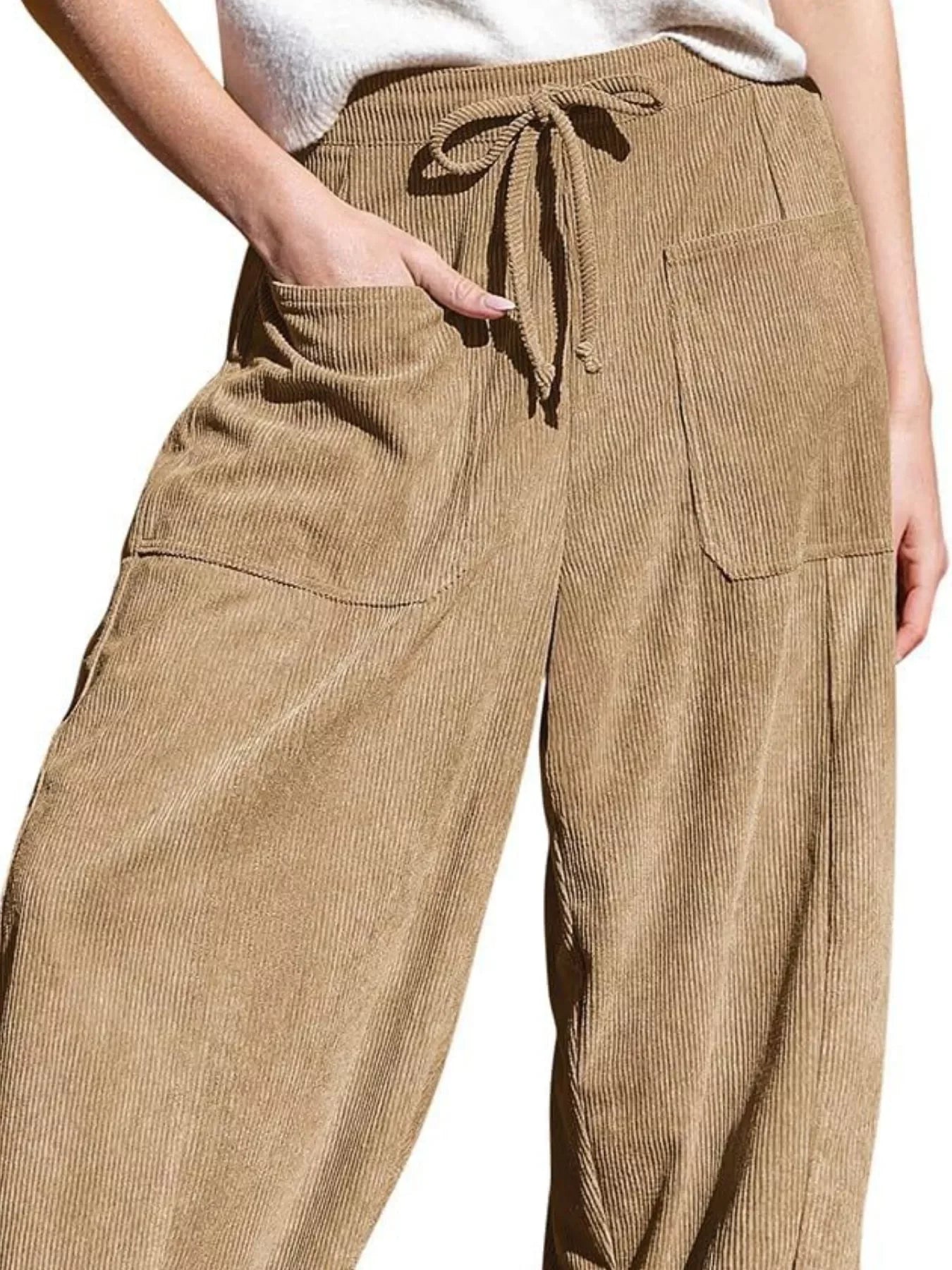 Casual Corduroy Wide Leg Pants With Pockets - Southern Shores Clothing