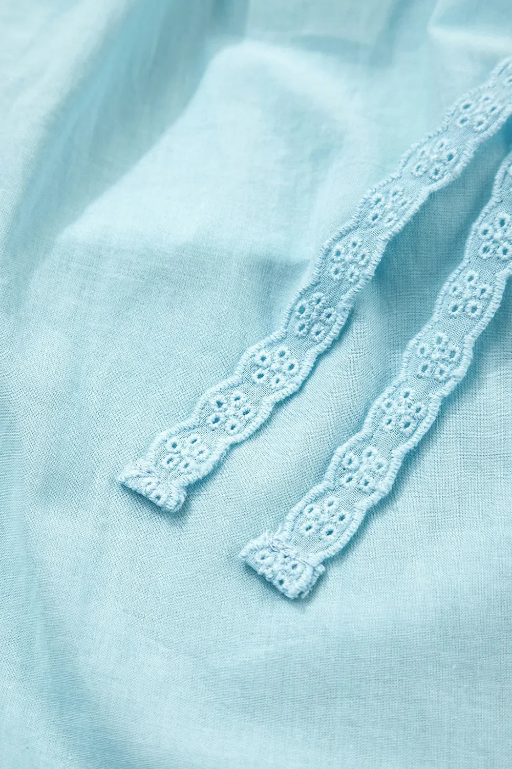 Breathable Cotton Blouse With Eyelet Lace Trim Puff Sleeves - Southern Shores Clothing
