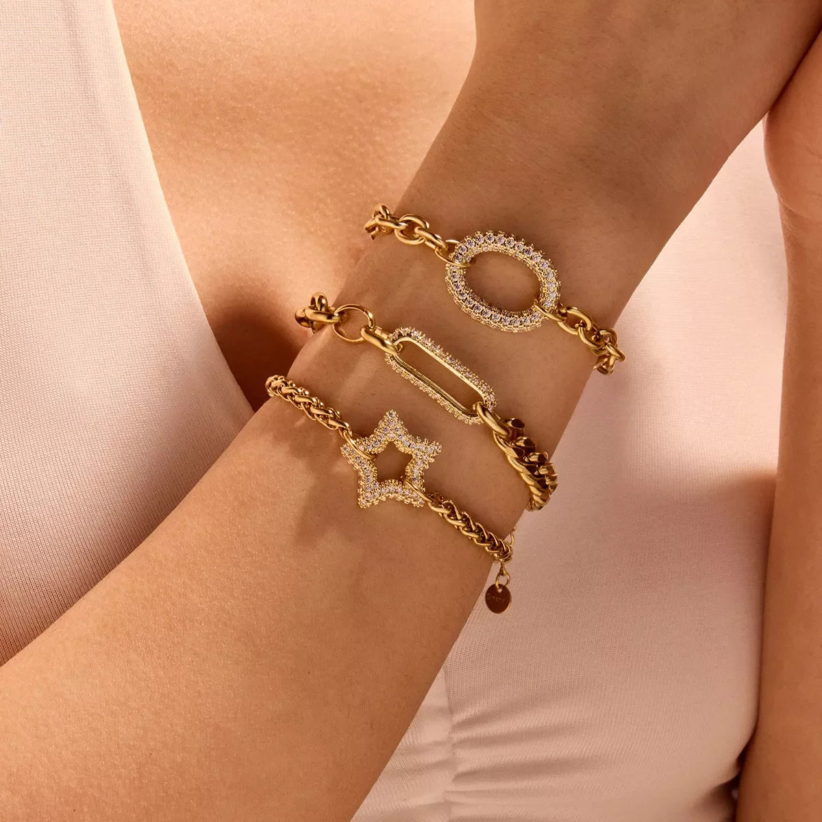 18K Gold-Plated Rhinestone Chain Bracelet Adjustable - Southern Shores Clothing