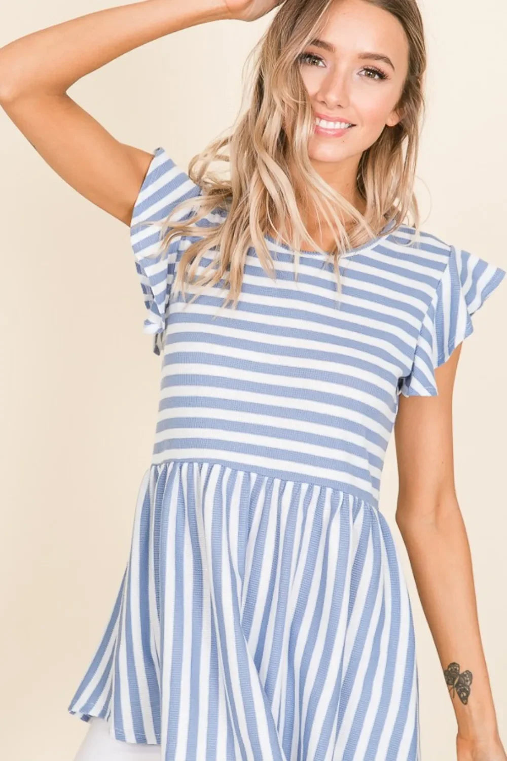 Lightweight Striped Round Neck Blouse Woven Top - Southern Shores Clothing