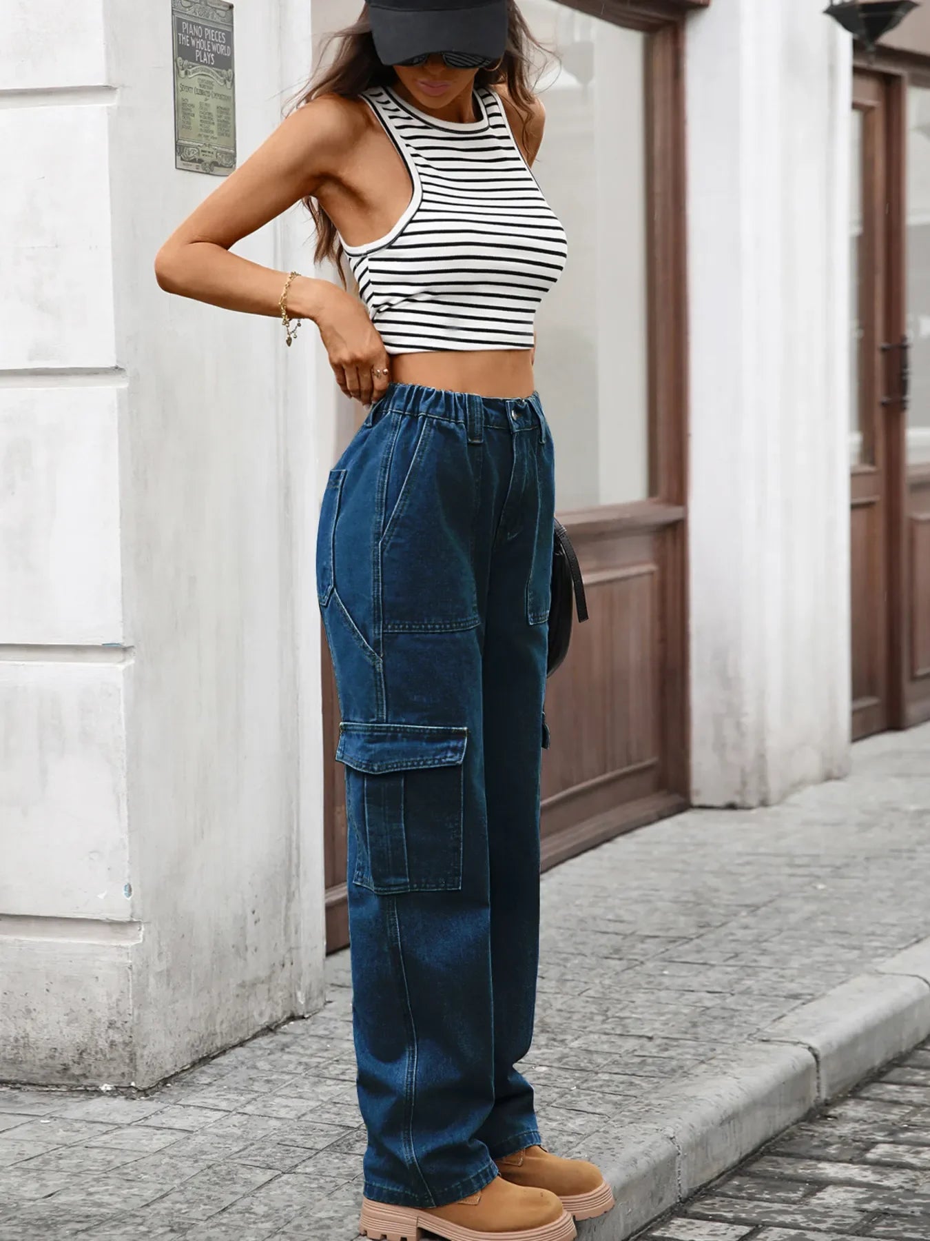 Coastal Inspired High Waisted Cargo Jeans - Southern Shores Clothing