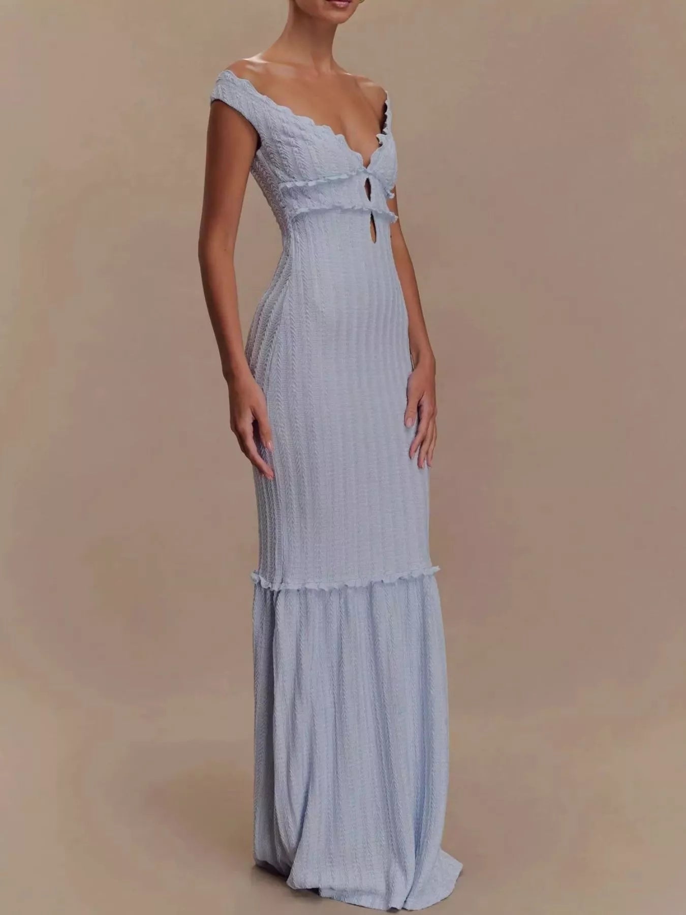 Frill Off Shoulder Knit Maxi Mermaid Dress