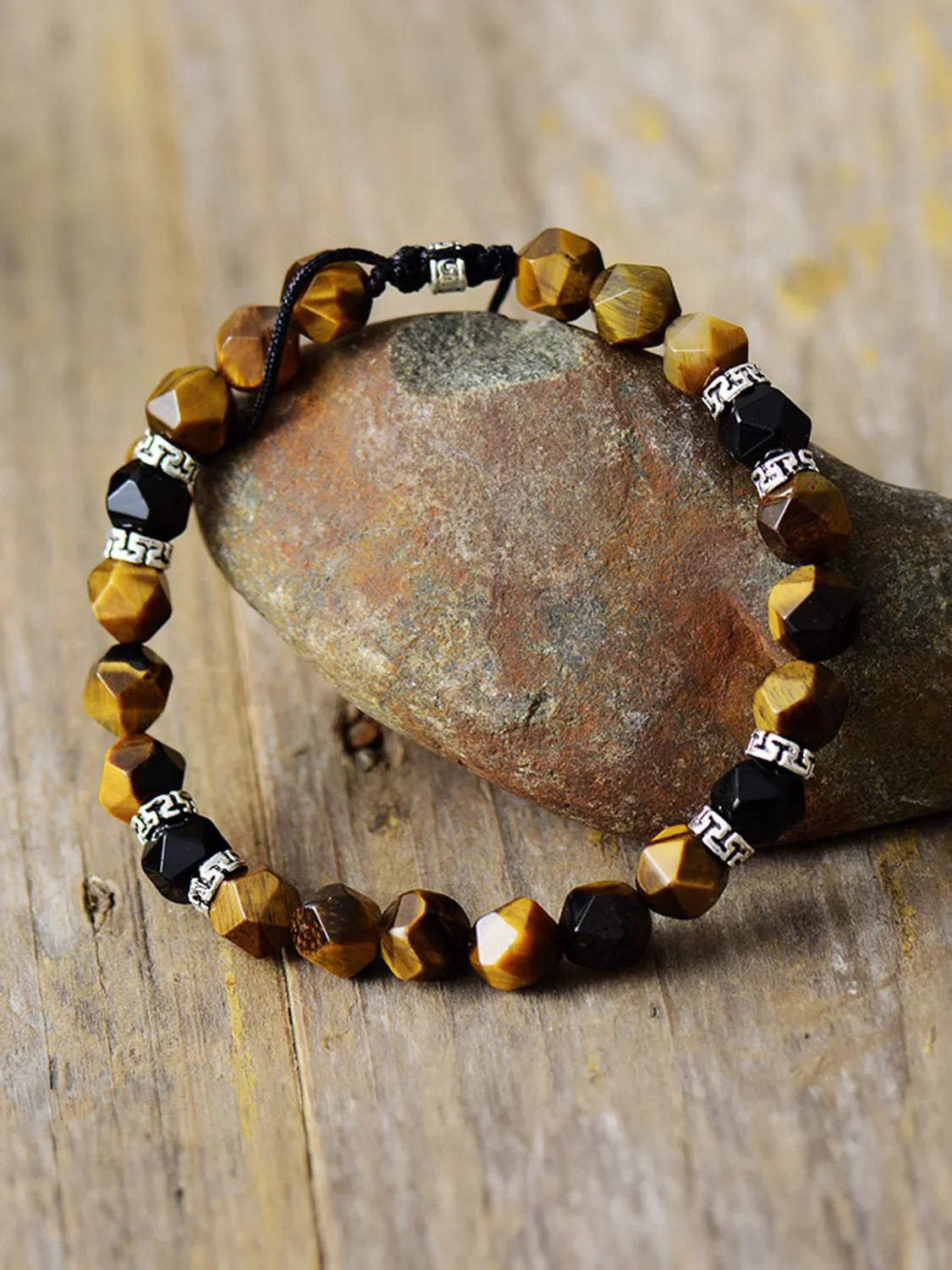 Natural Stone Agate Bracelet With Silver Greek Key Motif - Southern Shores Clothing