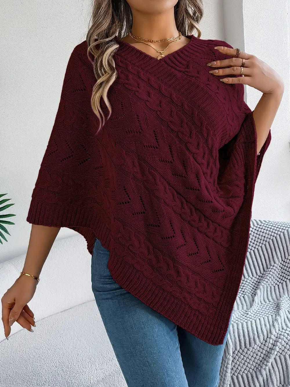 Cable-Knit Openwork Pattern Sweater With Stretch - Southern Shores Clothing