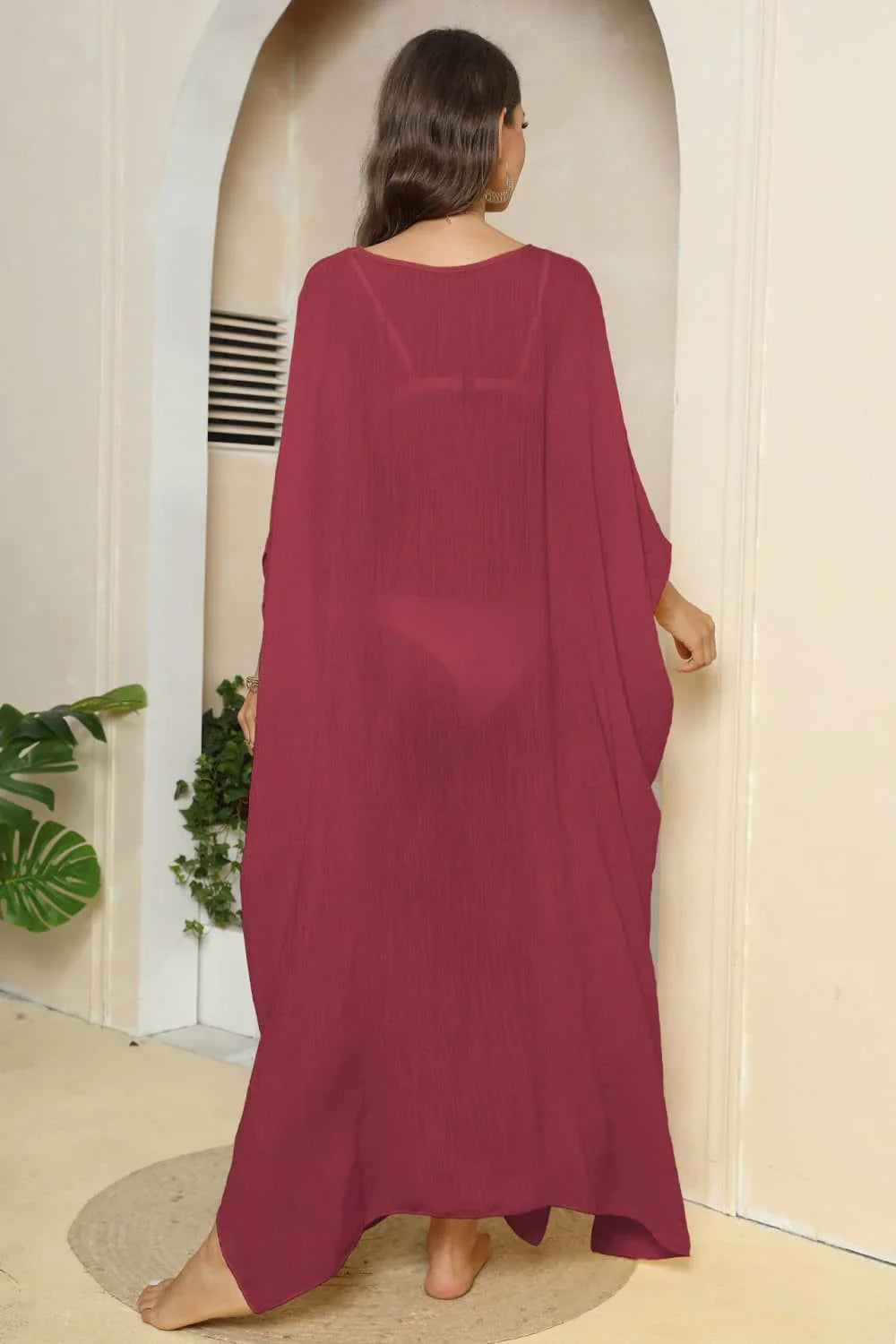 V-Neck Sheer Cover-Up With Three-Quarter Sleeve, One Size - Southern Shores Clothing