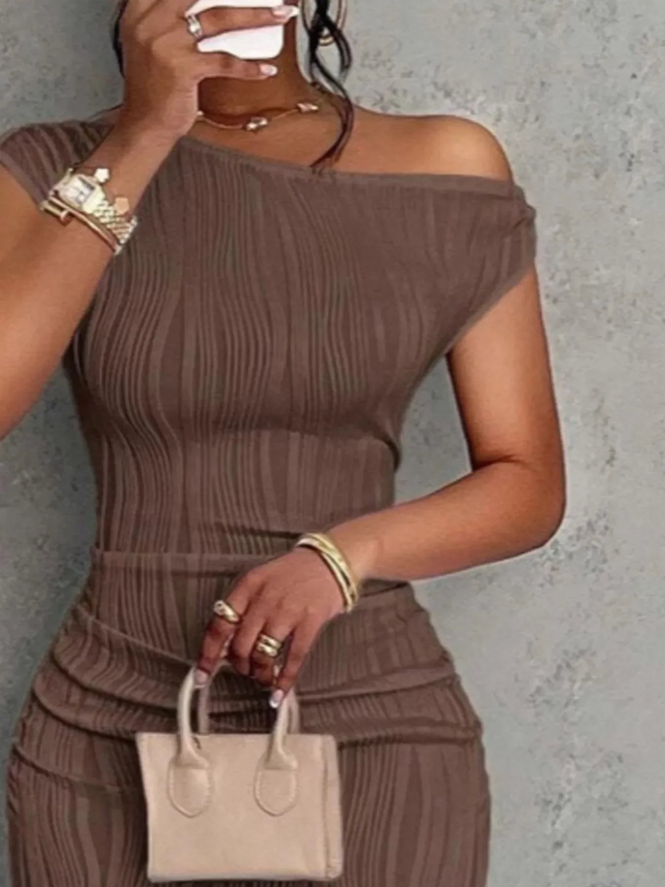 Textured Single Shoulder Bodycon Maxi Dress - Southern Shores Clothing